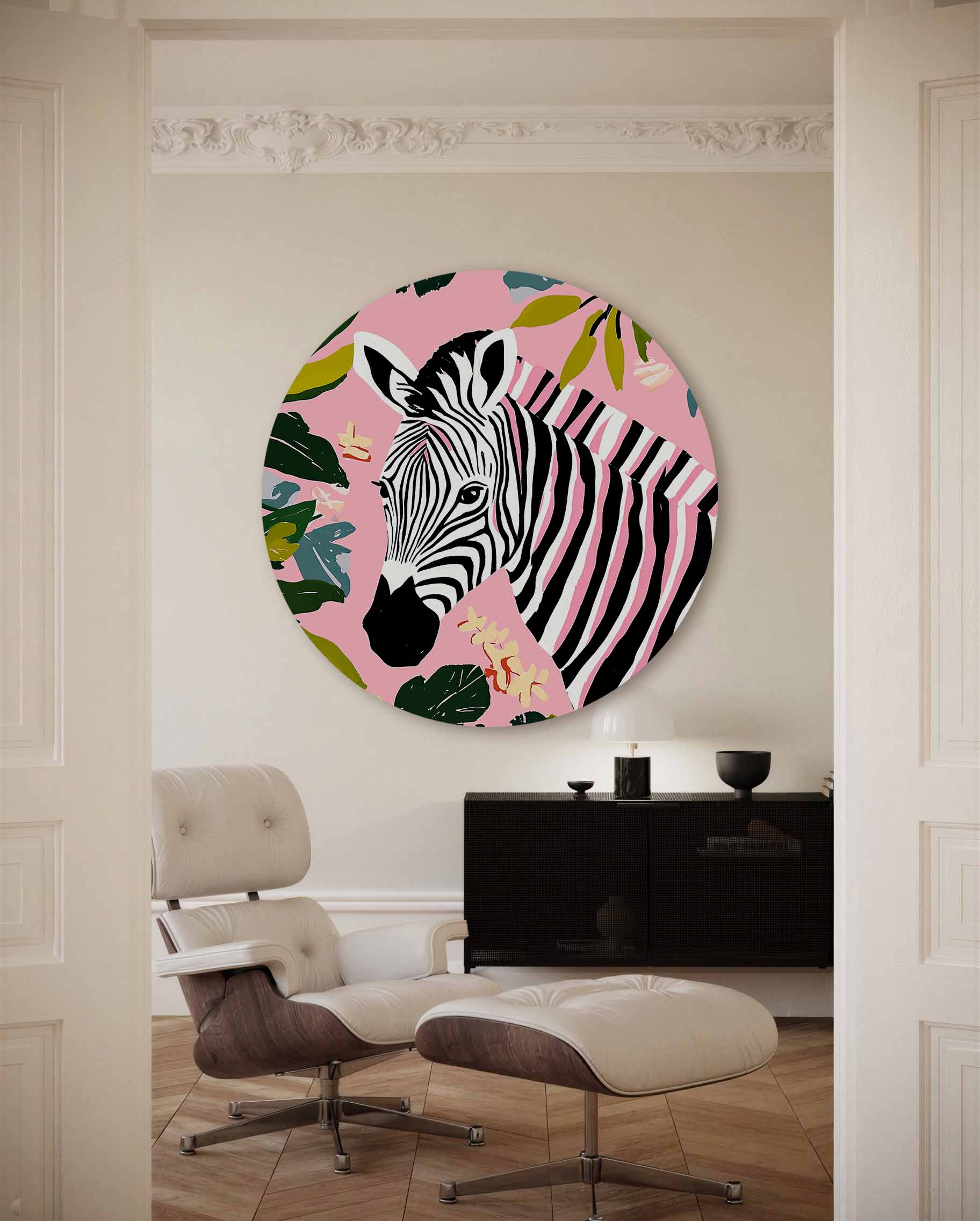 Zebra en bladeren Muurcirkel