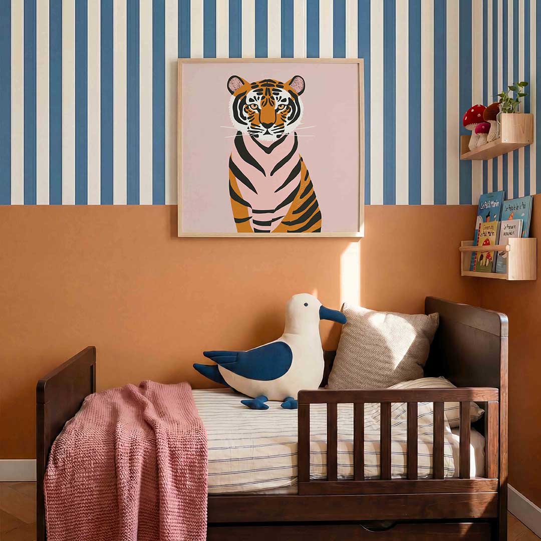 Tijger op roze achtergrond Poster