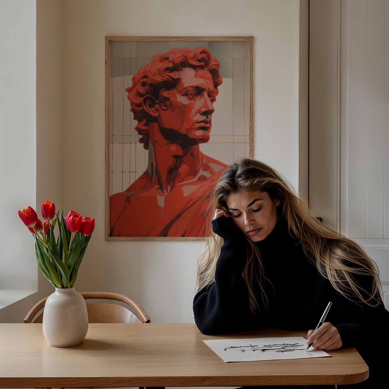 Elegante Rood David Beeld Poster-WallArtistic