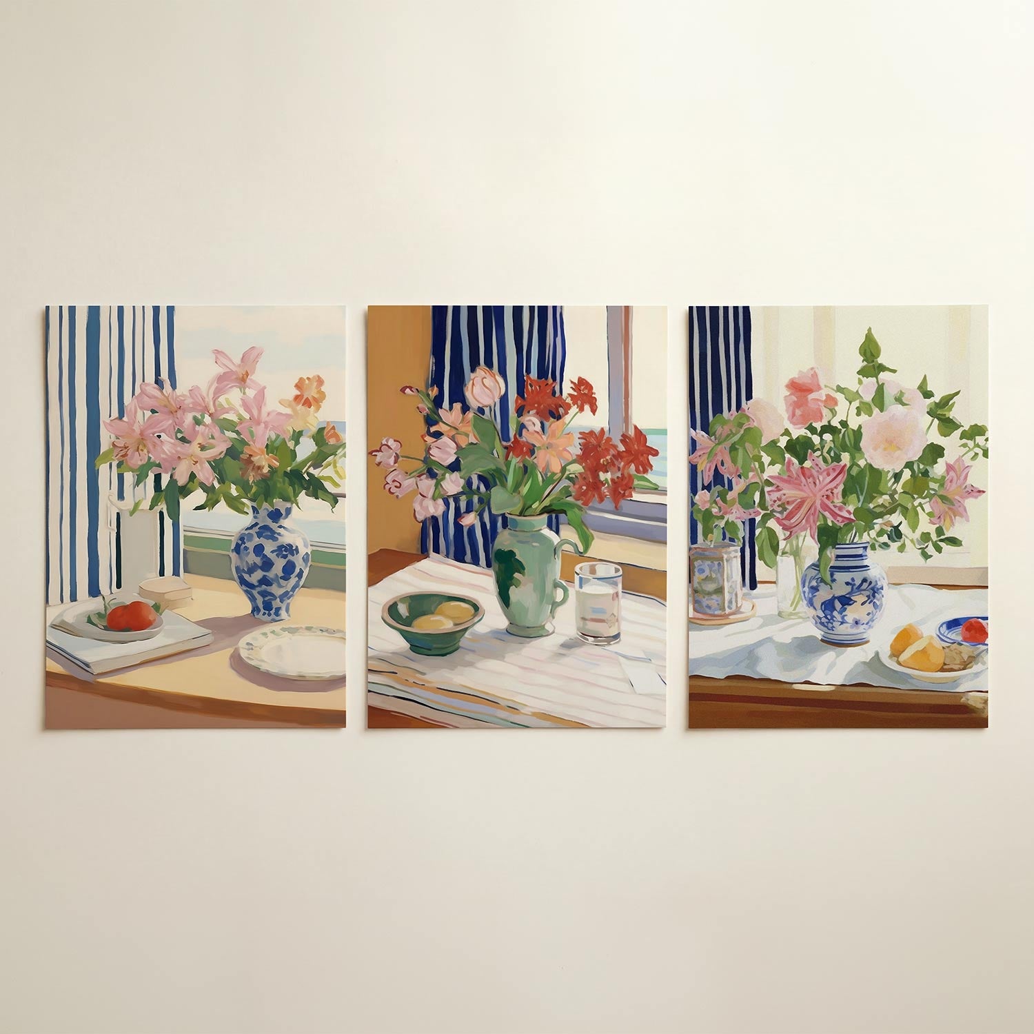 Bloemen en strepen Posterset