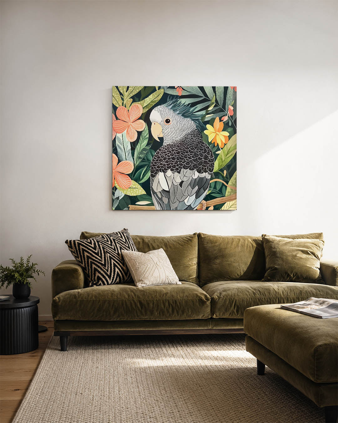 Vrolijke vogel en bloemen Kunstwerk