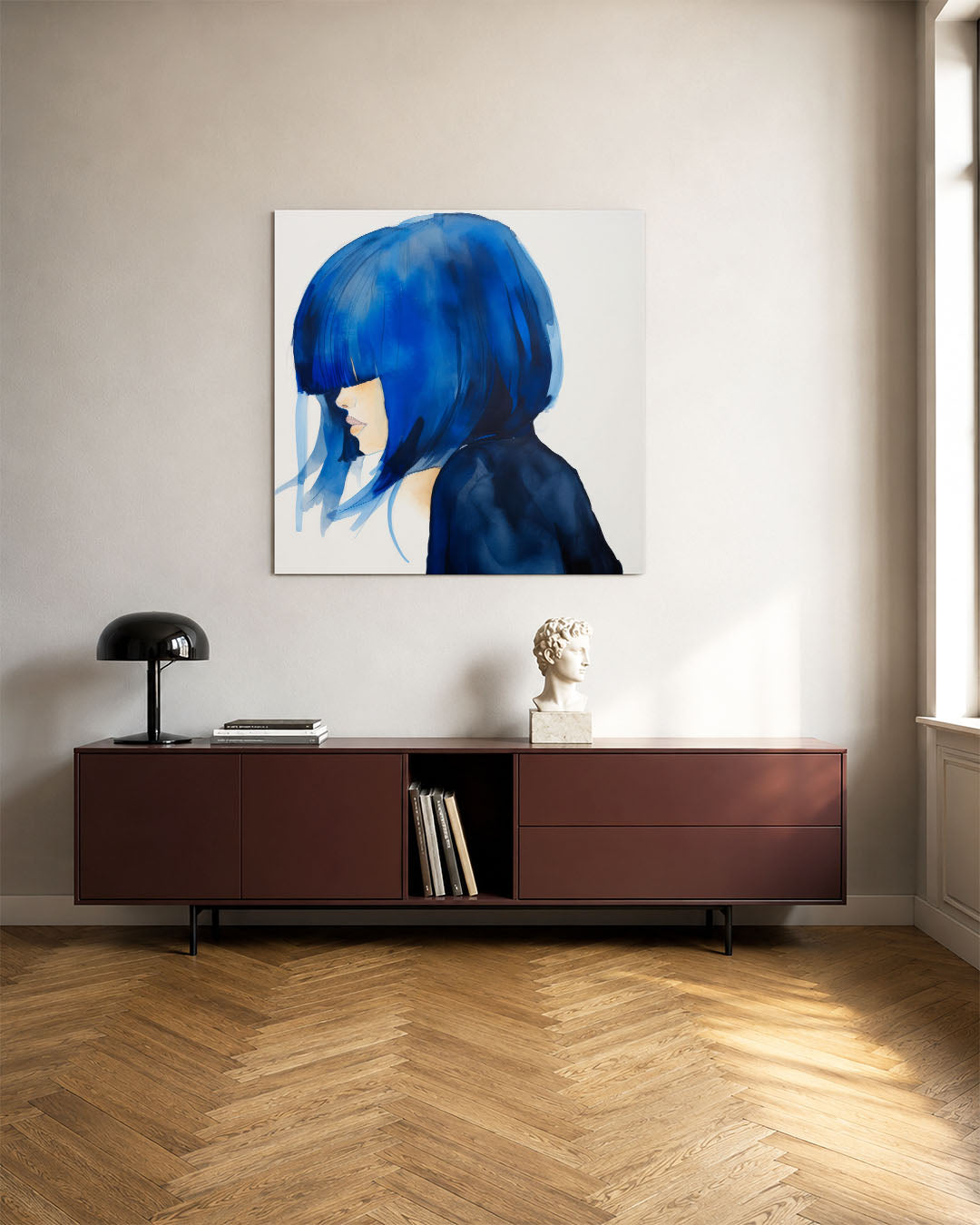 Blauwe silhouet Kunstwerk