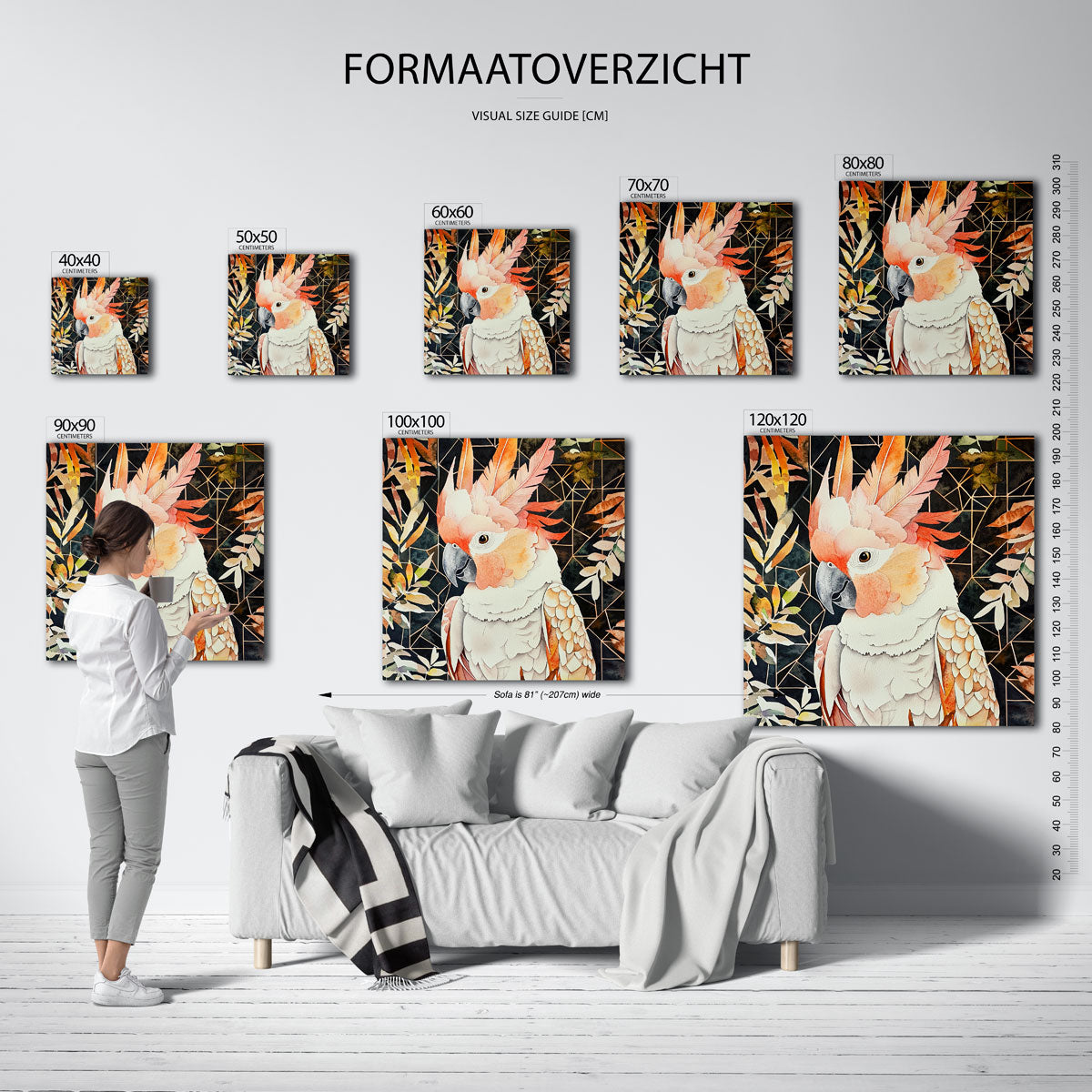 Papegaai met geometrische achtergrond Poster