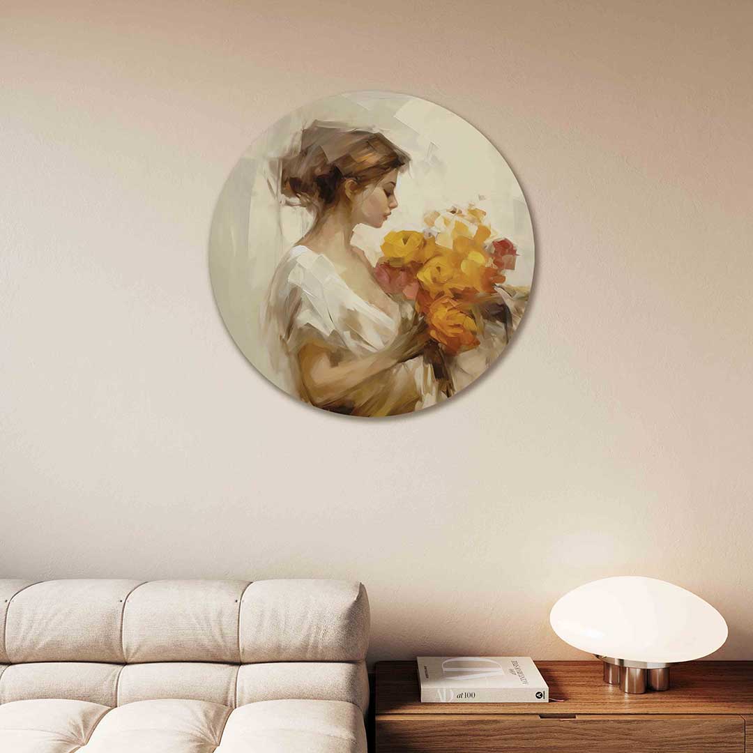 Vrouw met bloemen Muurcirkel