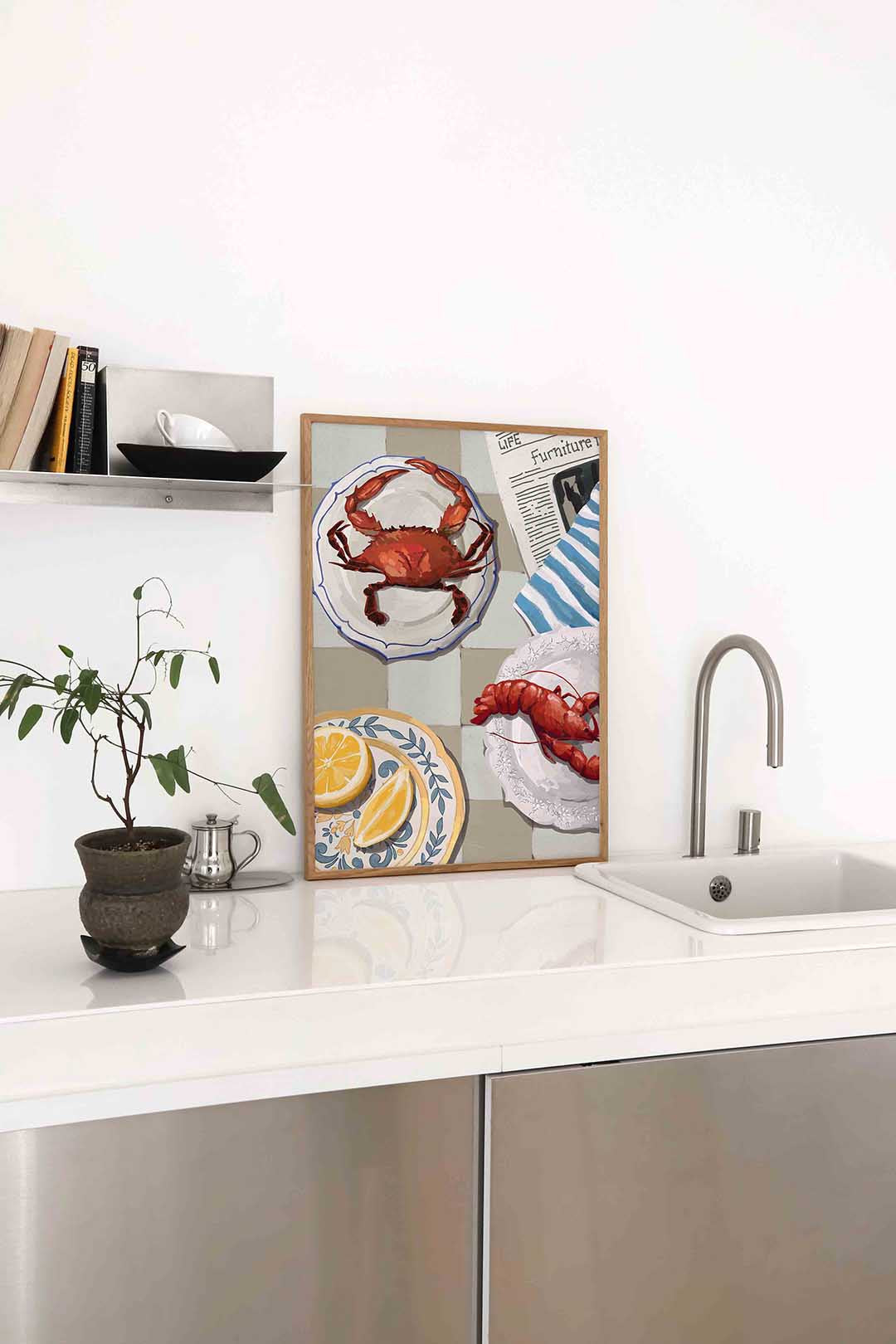 Kreeft en krab op borden Poster