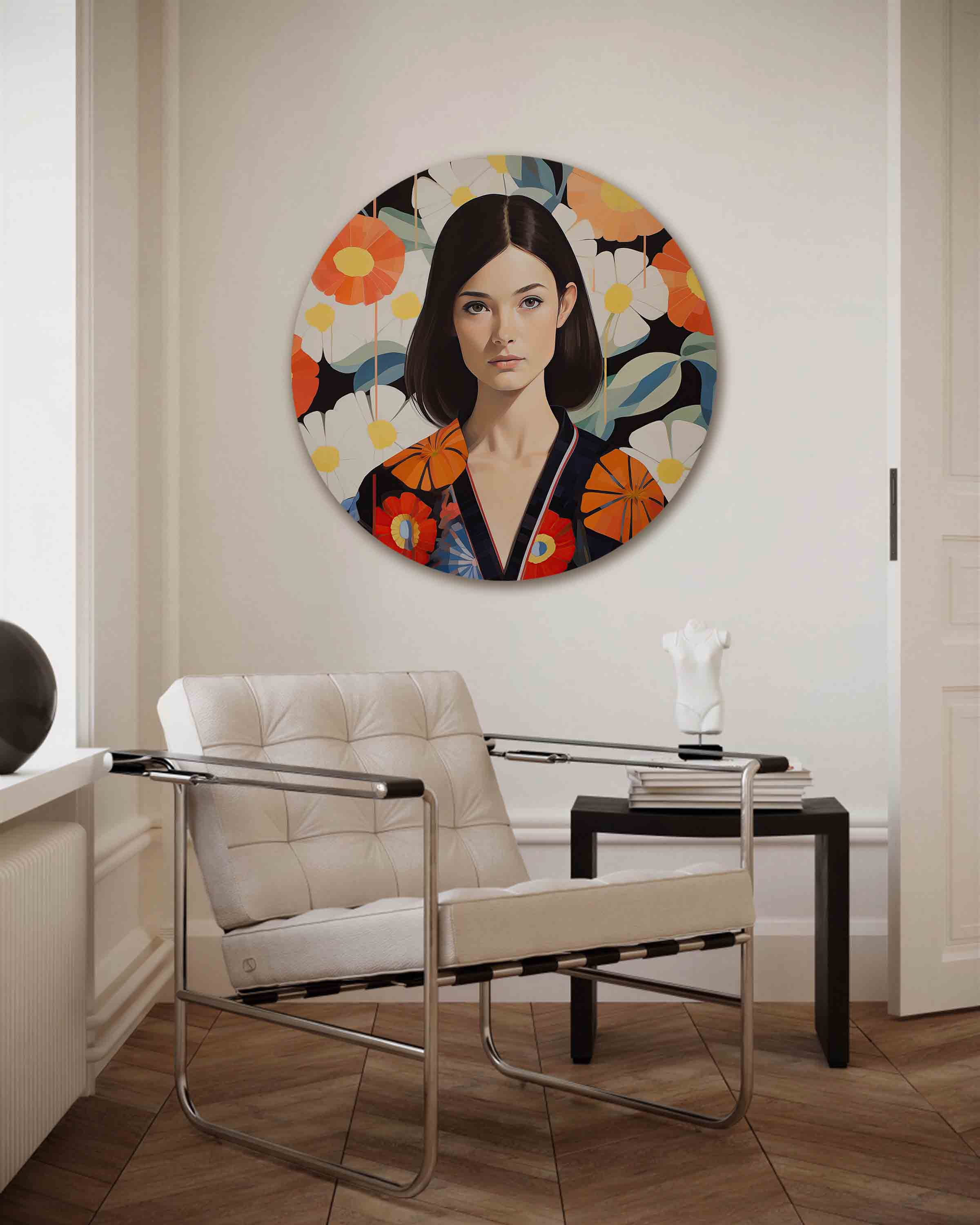 Vrouw met bloemen Muurcirkel