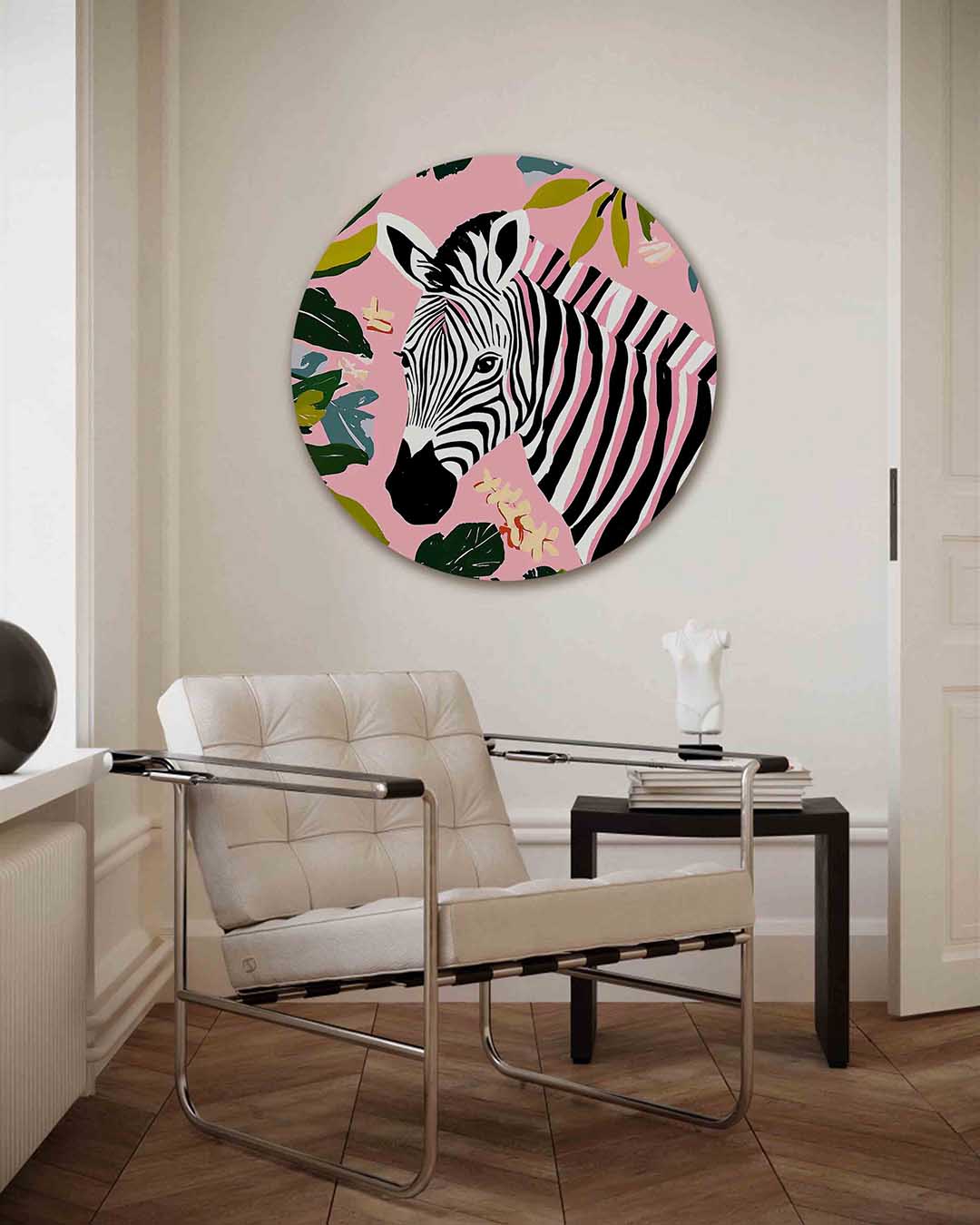 Zebra en bladeren Muurcirkel
