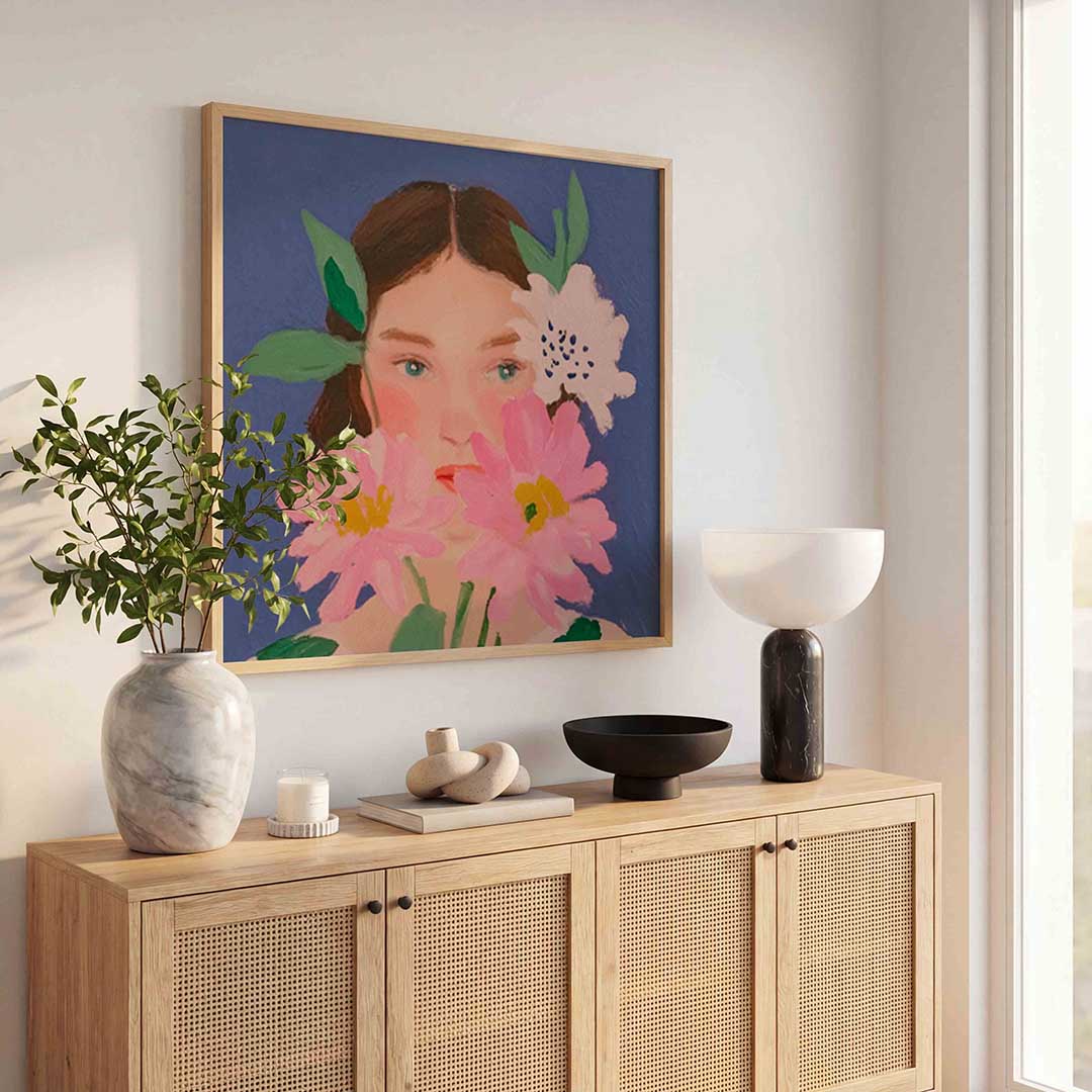 Bloemen en vrouw Poster