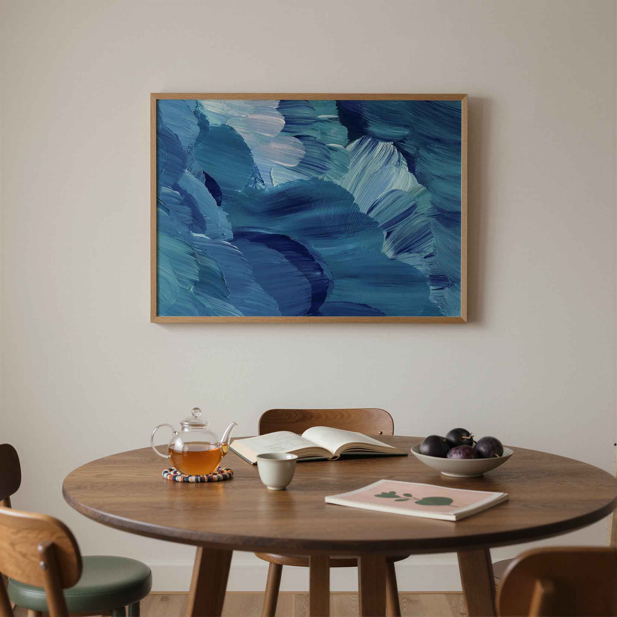 Blauwe penseelstreken Poster