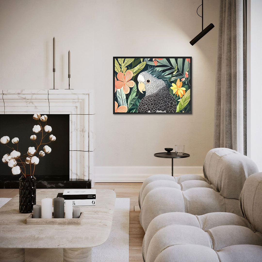 Vrolijke vogel en bloemen Kunstwerk