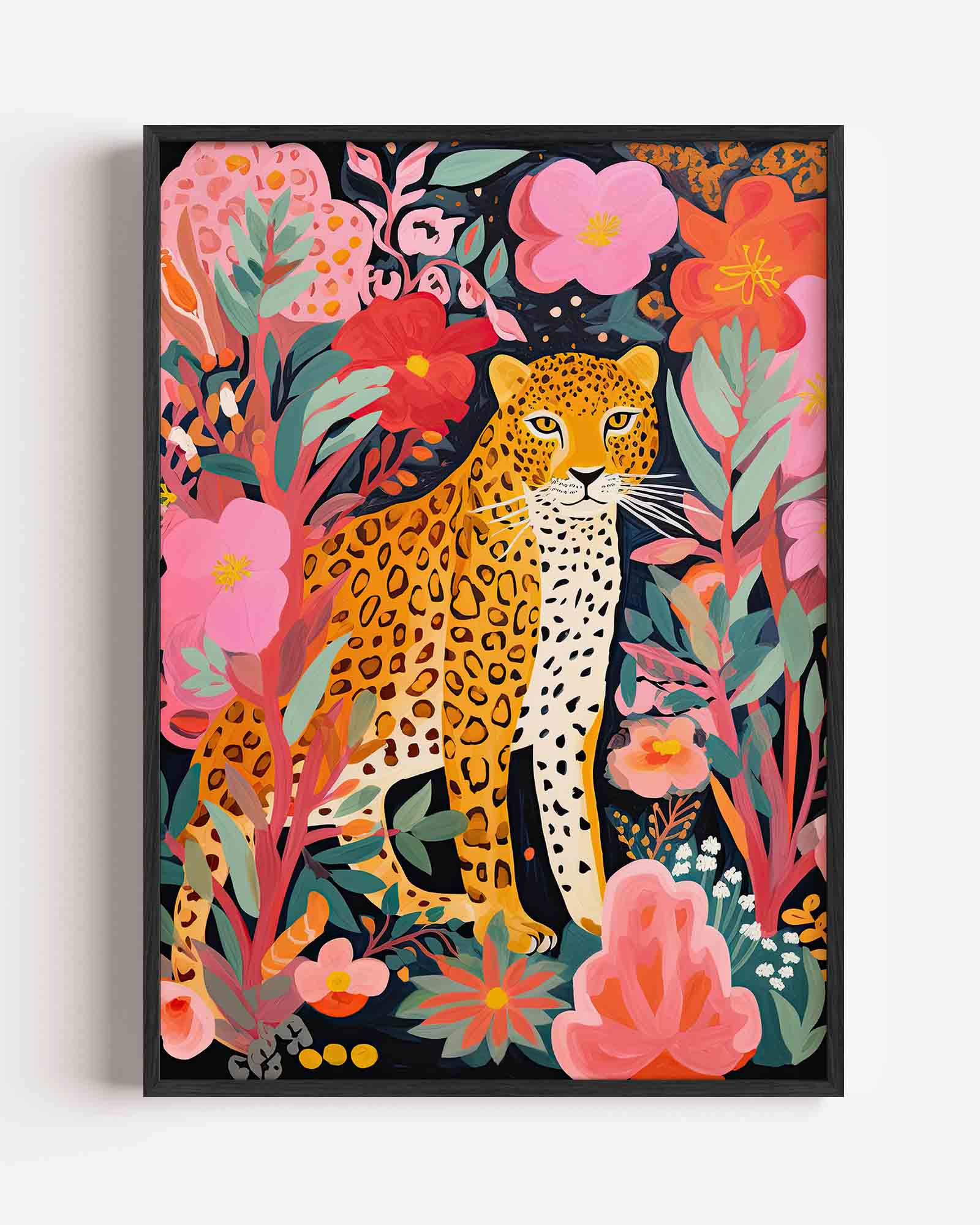 Luipaard tussen bloemen Poster