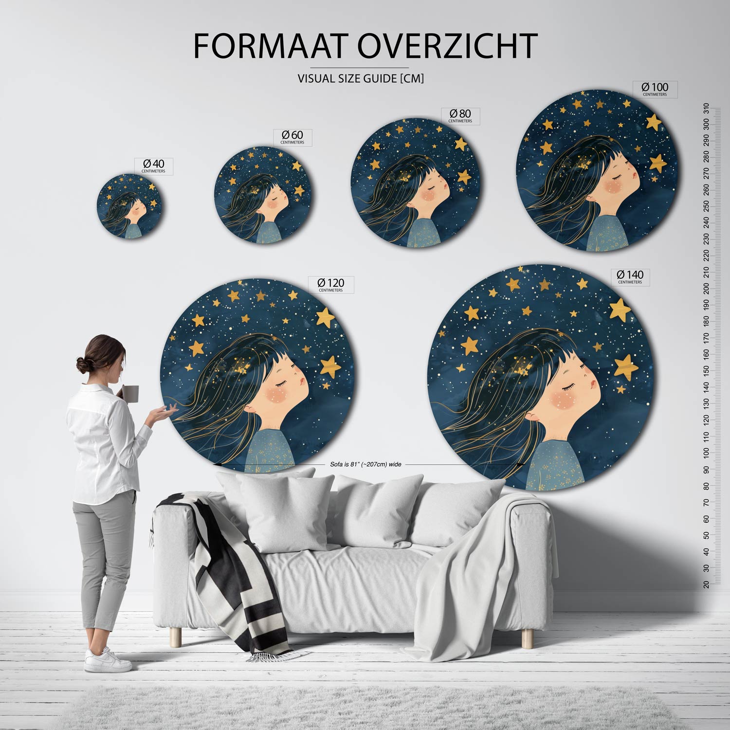 Meisje met sterren Muurcirkel