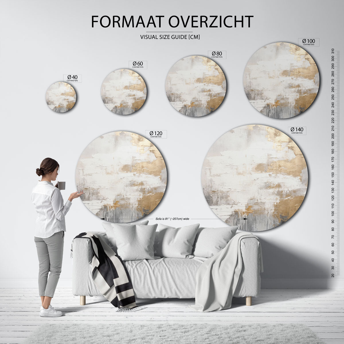 Goud en wit abstracte Muurcirkel