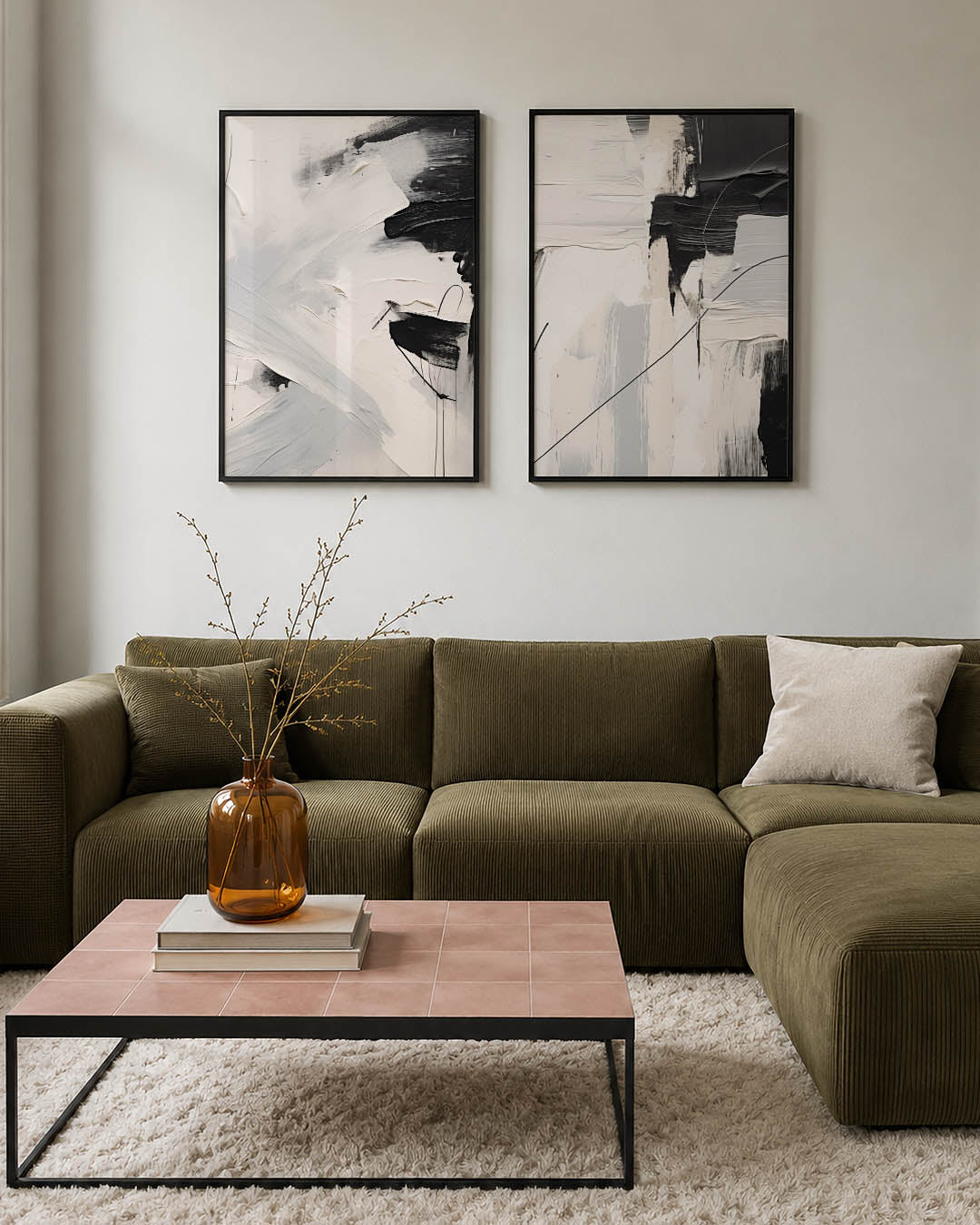 Zwart wit penseelstreken Posterset