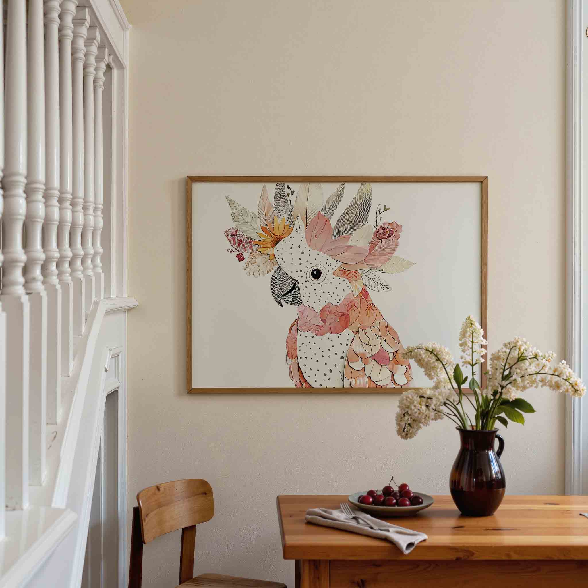 Papegaai met bloemen Poster