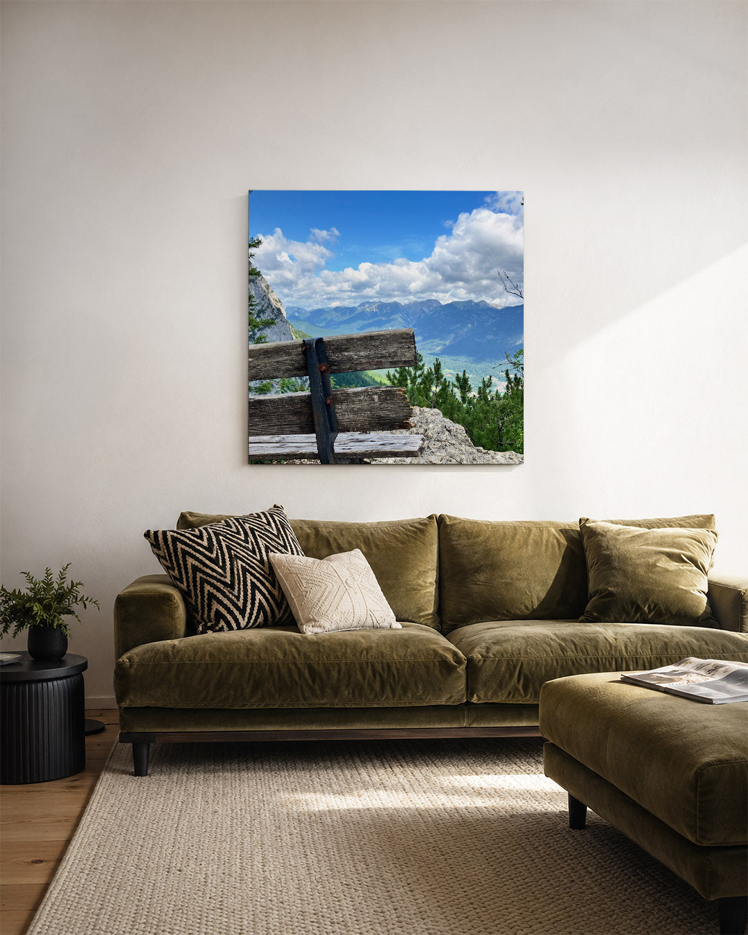 Berglandschap met bank Kunstwerk