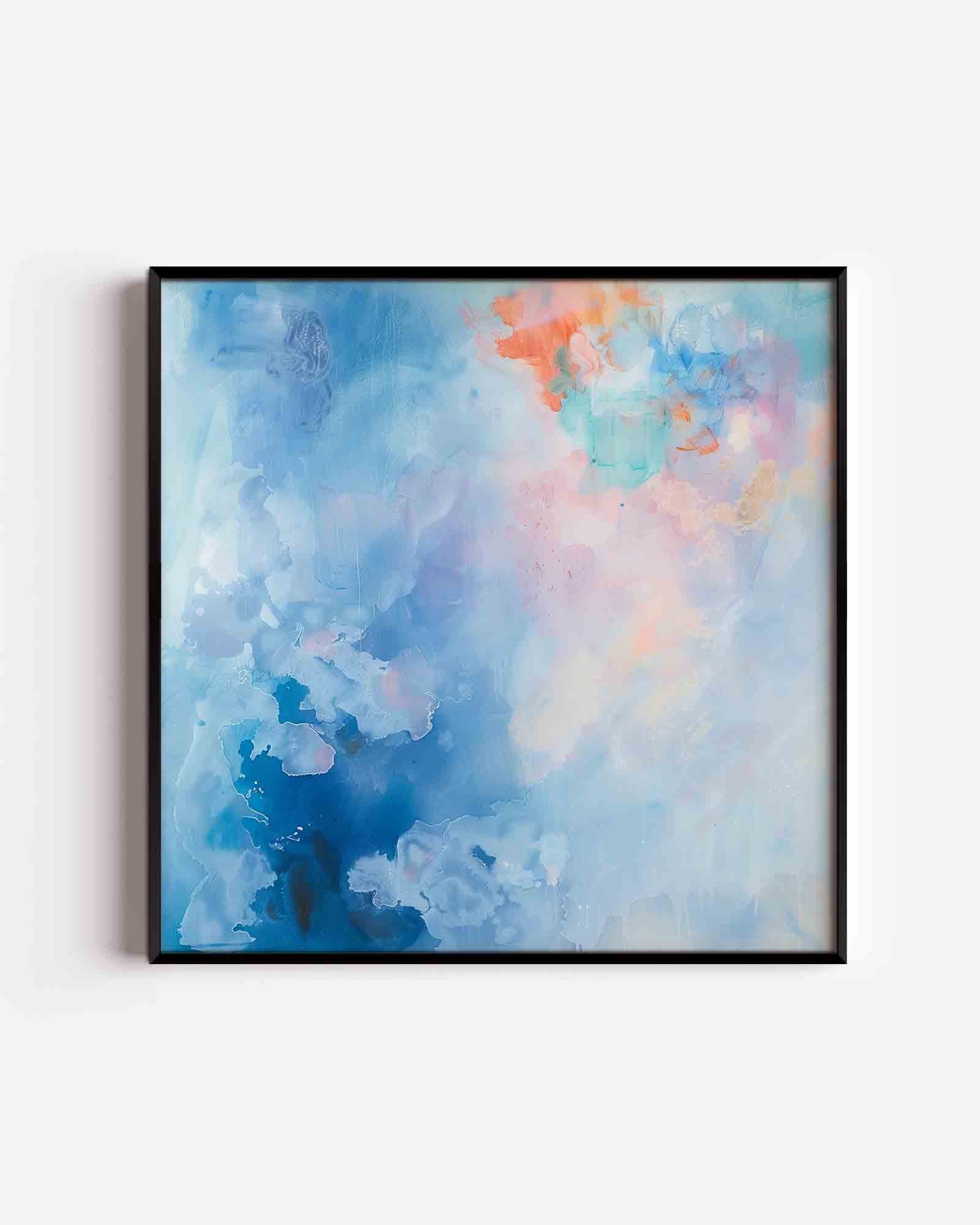 Abstracte blauwe en oranje Poster