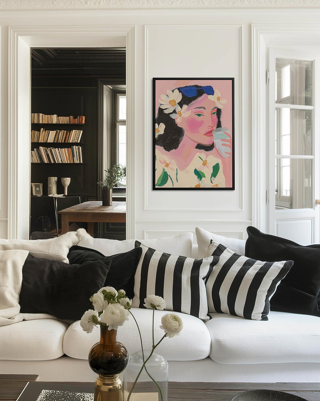 Vrouwelijk portret bloemen Kunstwerk