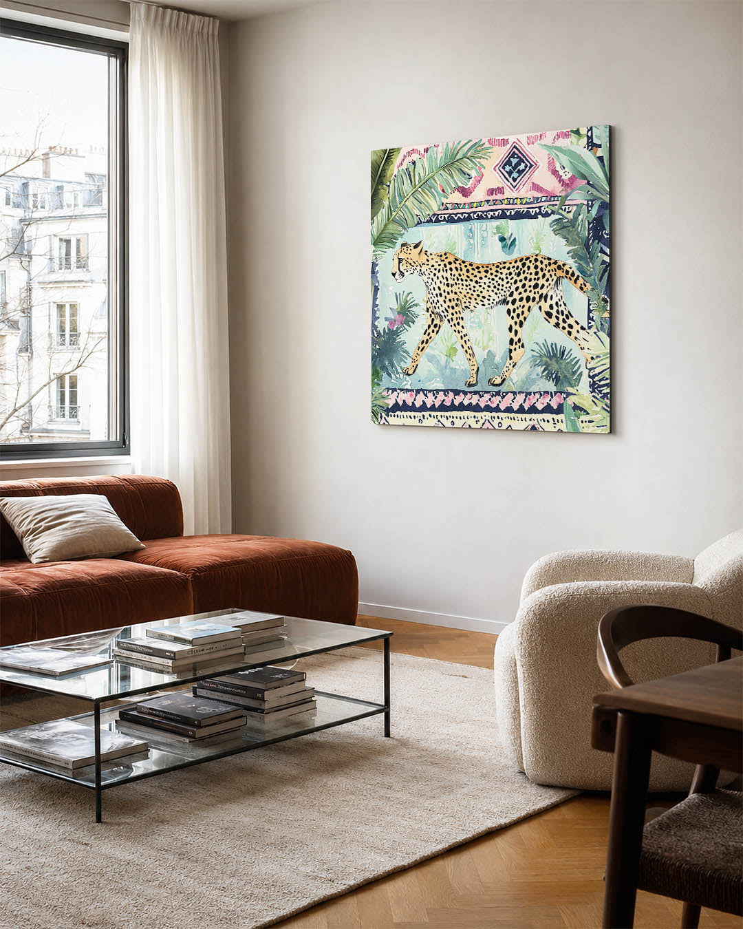 Luipaard en tropische patronen Kunstwerk