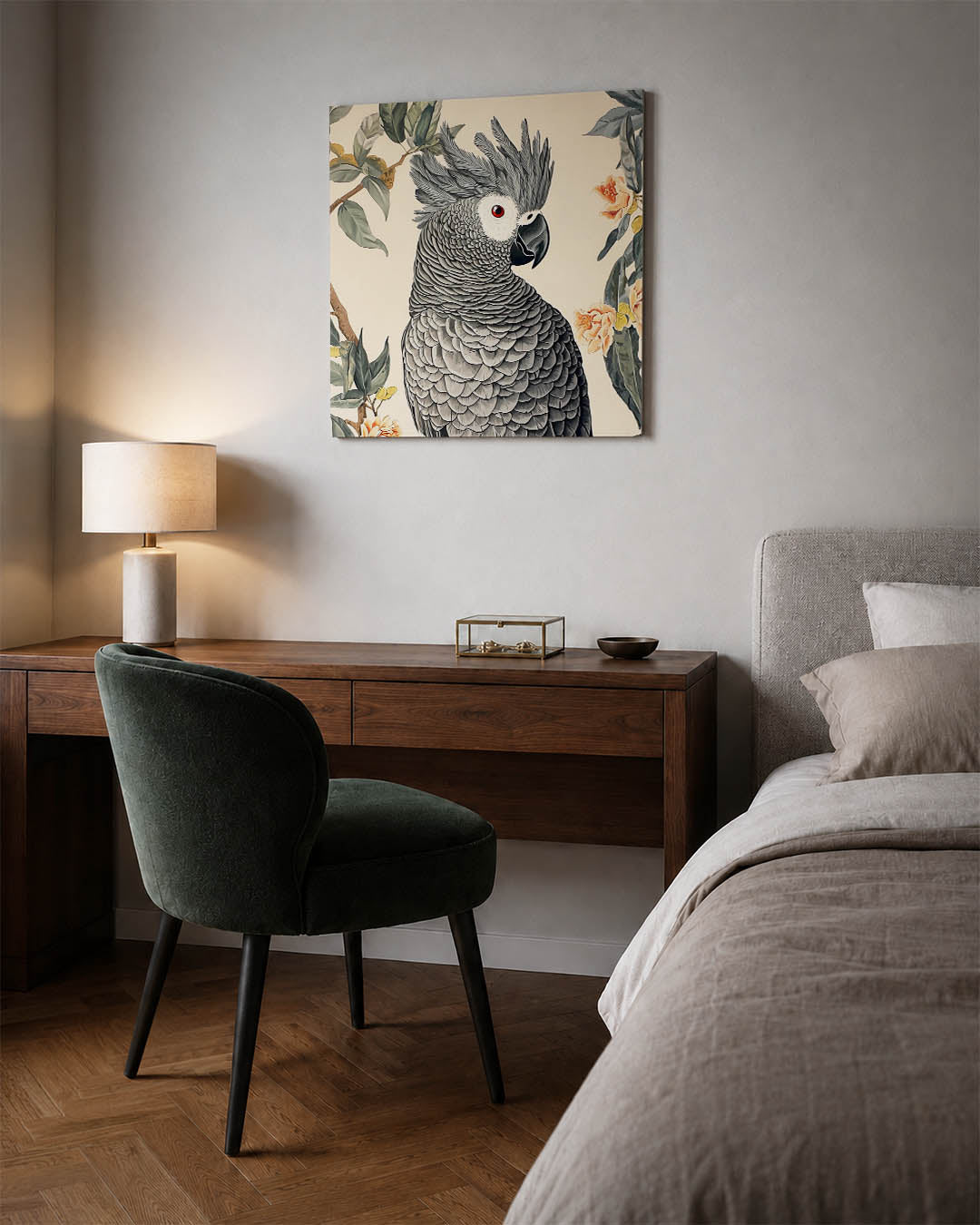 Papegaai en bloemen Kunstwerk