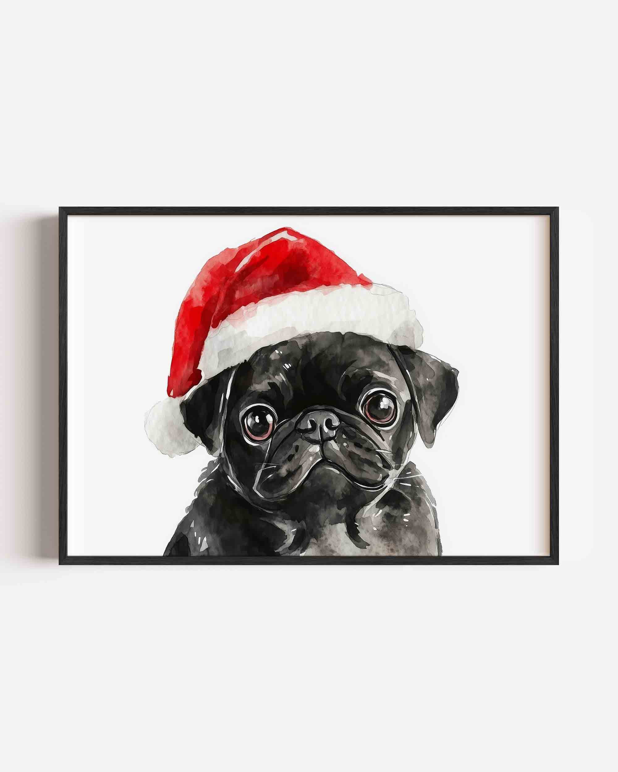 Mopshond met kerstmuts Poster