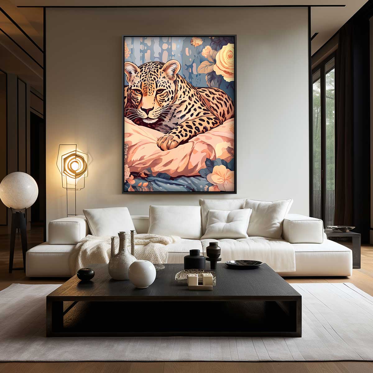 Luipaard in Bloemenpracht Kunstwerk-canvas-dibond-plexiglas-wanddecoratie-WallArtistic