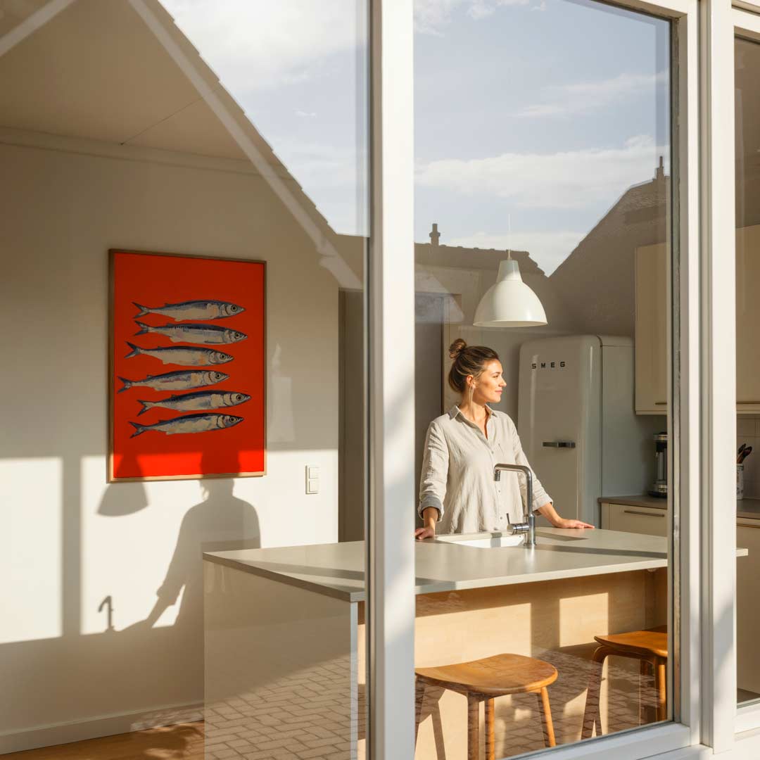 Speelse Sardientjes in Vrolijk Oranje Poster-WallArtistic