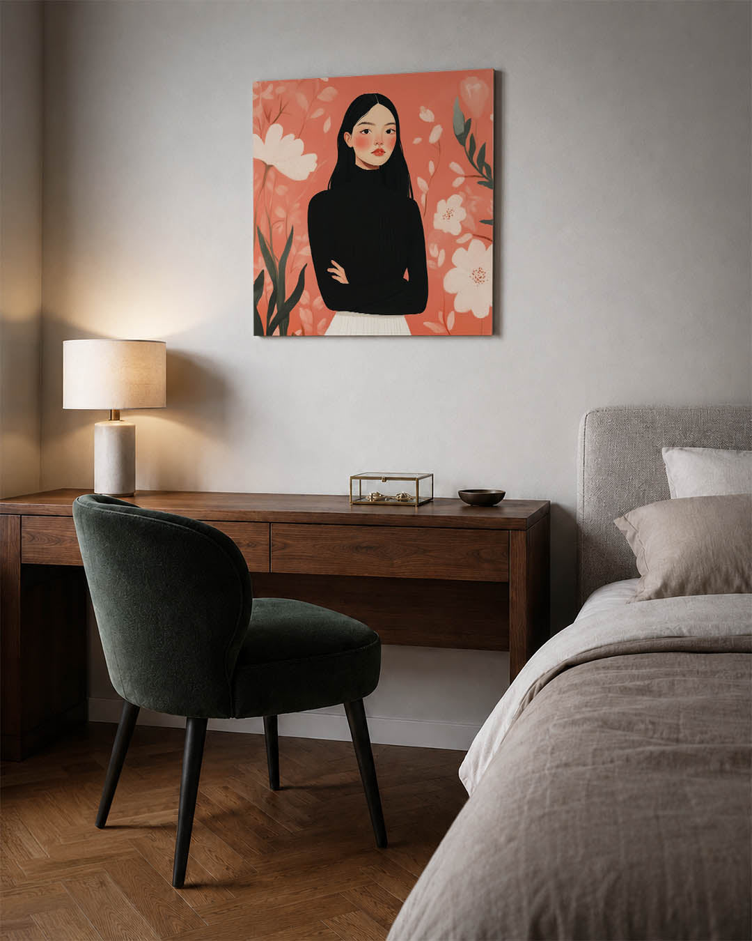 Vrouwelijk portret bloemen Kunstwerk