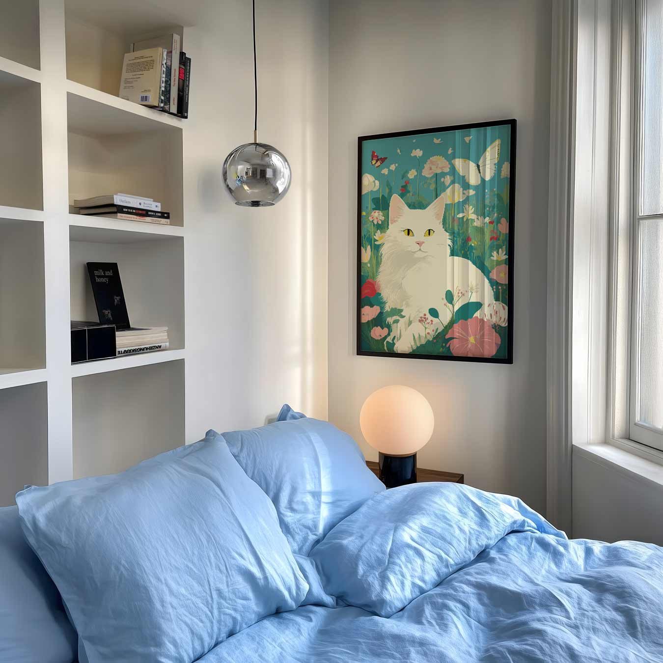 Vrolijke Kat in Bloementuin Poster-WallArtistic