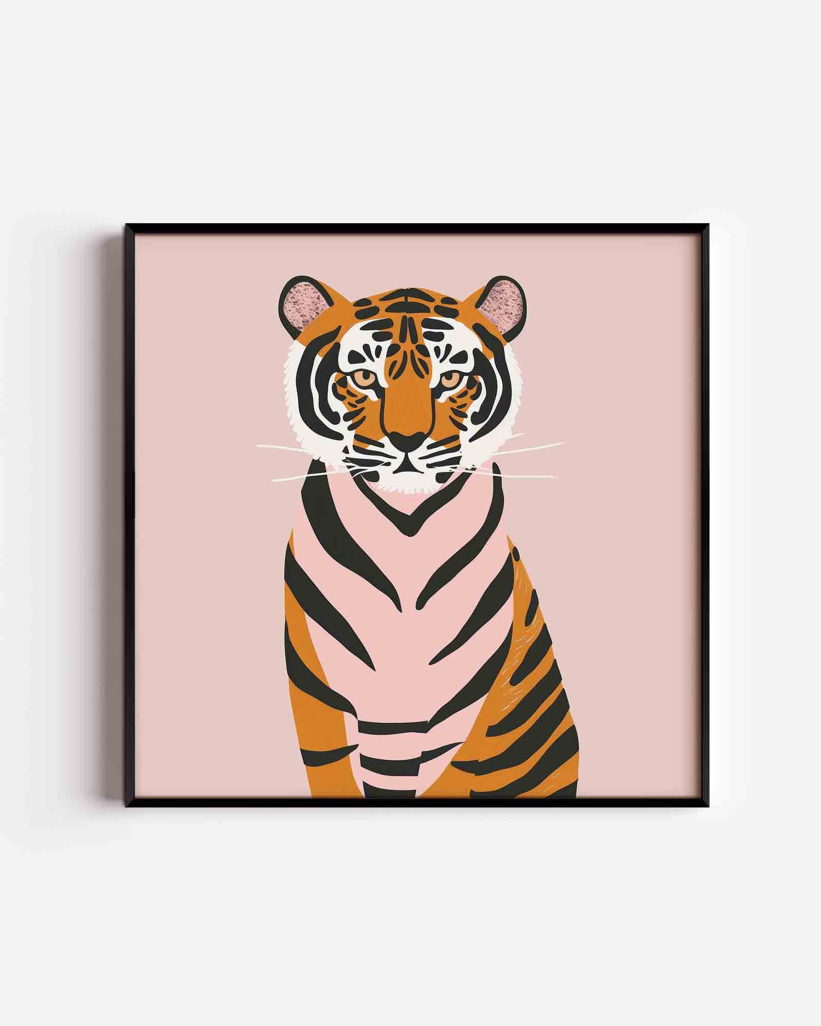 Tijger op roze achtergrond Poster