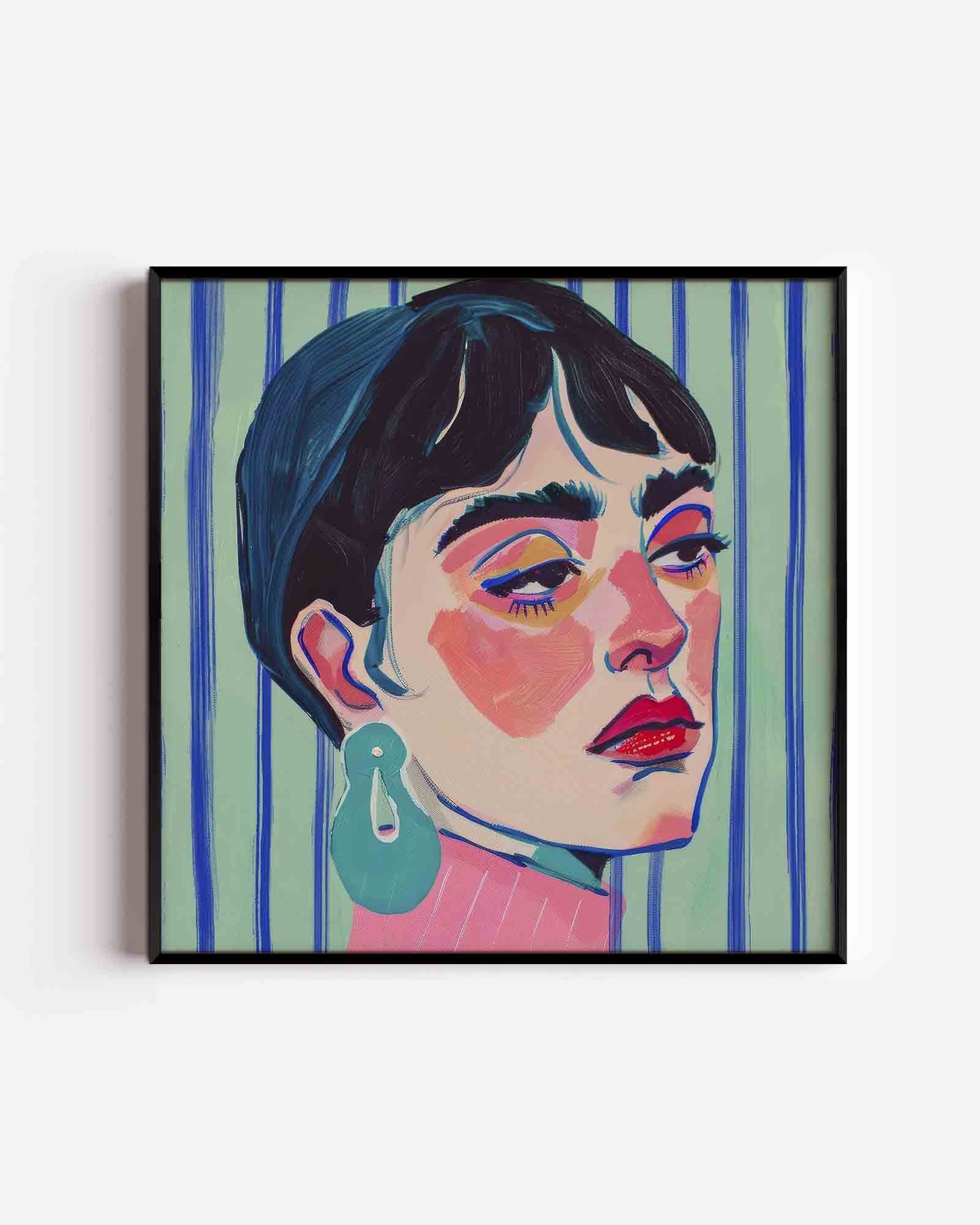 Portret met blauwe strepen Poster