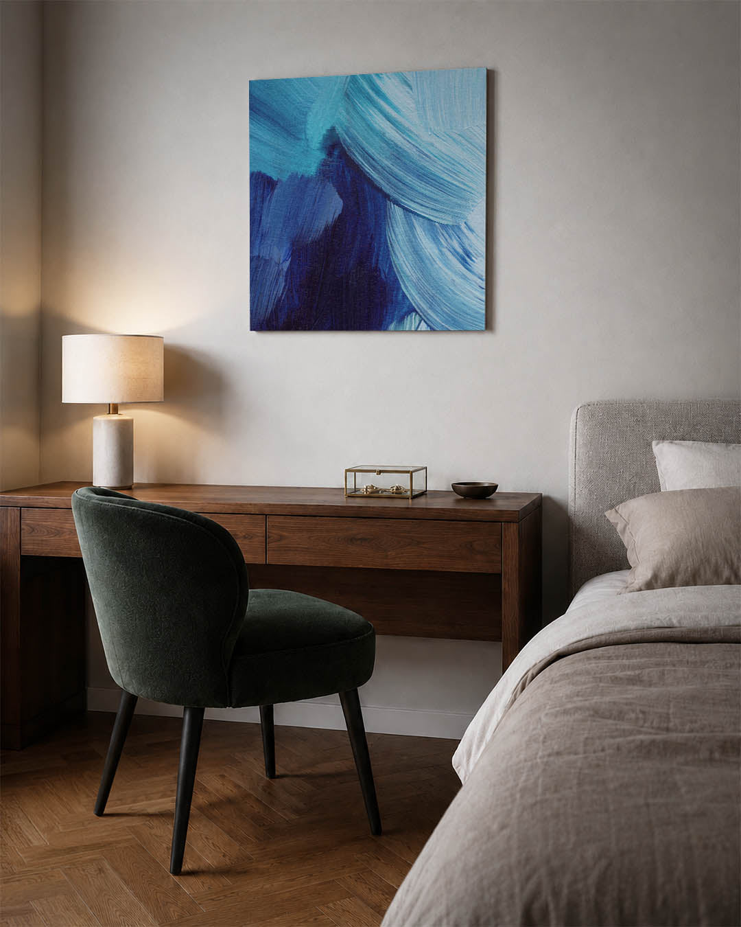 Dynamische blauwe bewegingen Kunstwerk