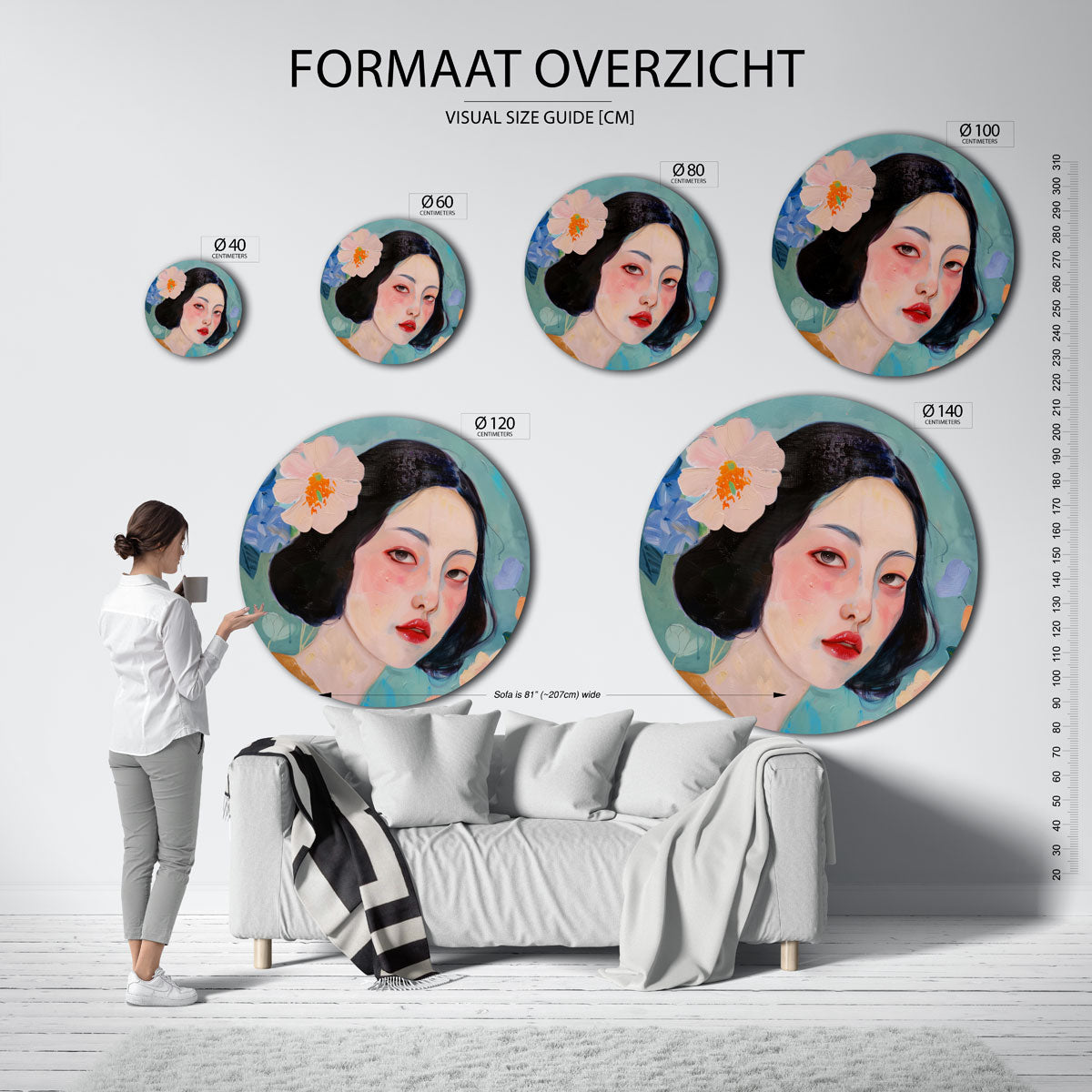 Vrouw met bloemen Muurcirkel