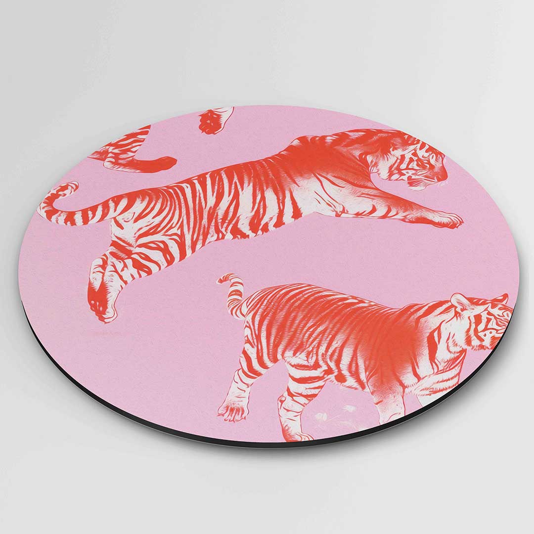 Tijgers op roze Muurcirkel