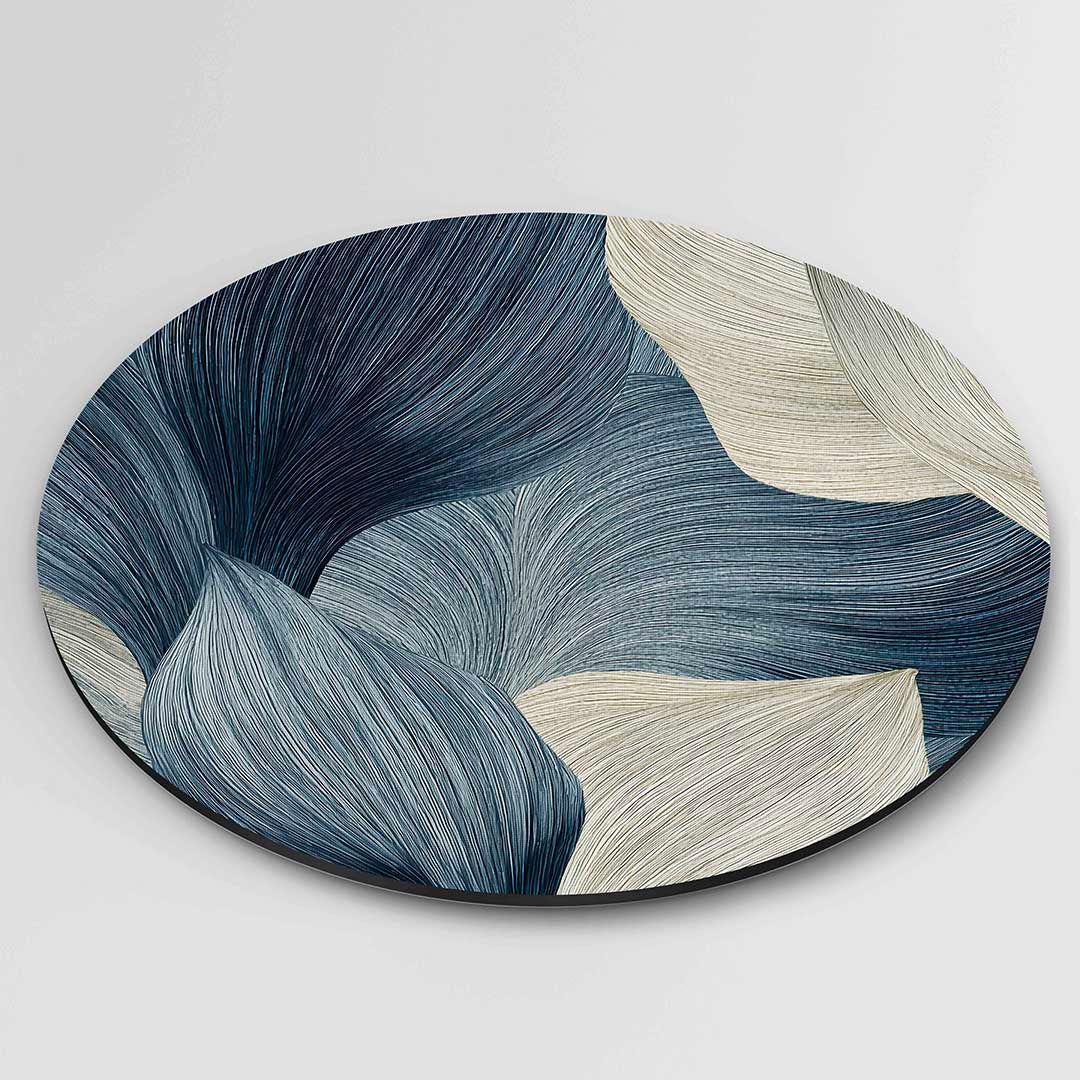 Bladmotief in blauw en beige Muurcirkel