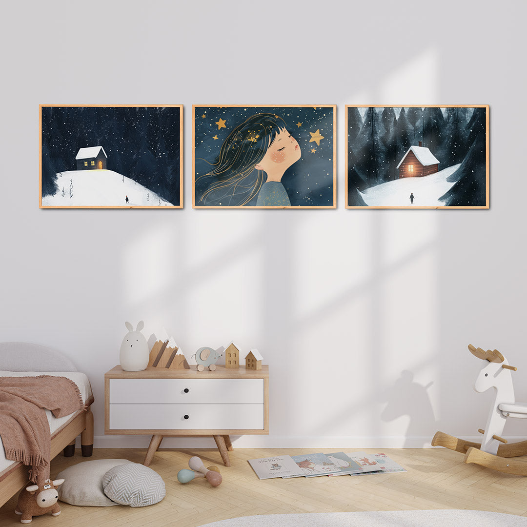 Winterse nachtscène Posterset