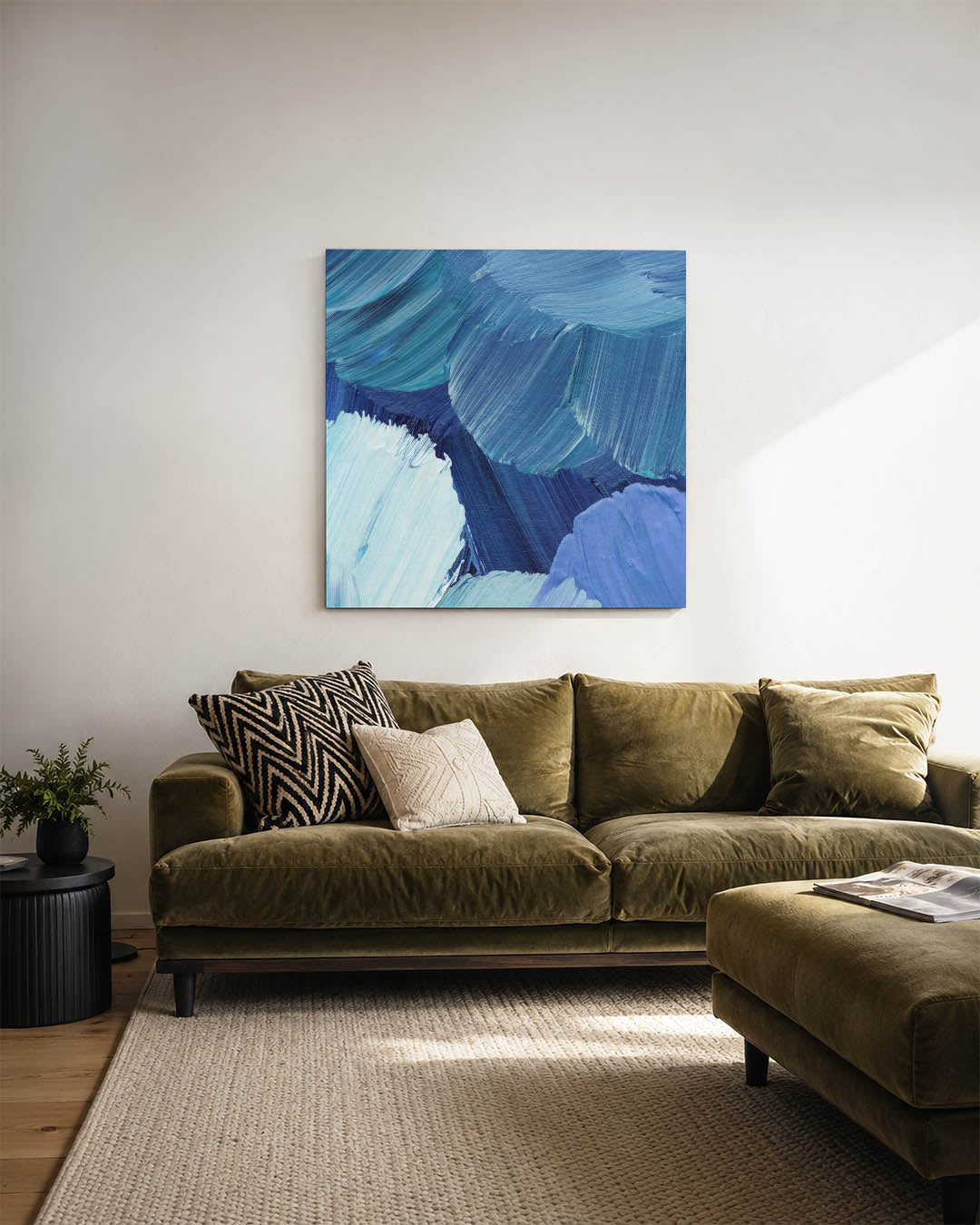 Dynamische blauwe borstels Kunstwerk