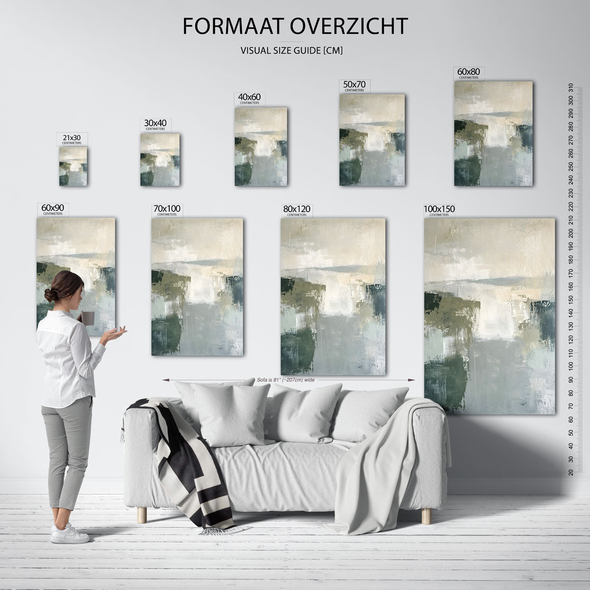 Abstracte groene en beige Poster