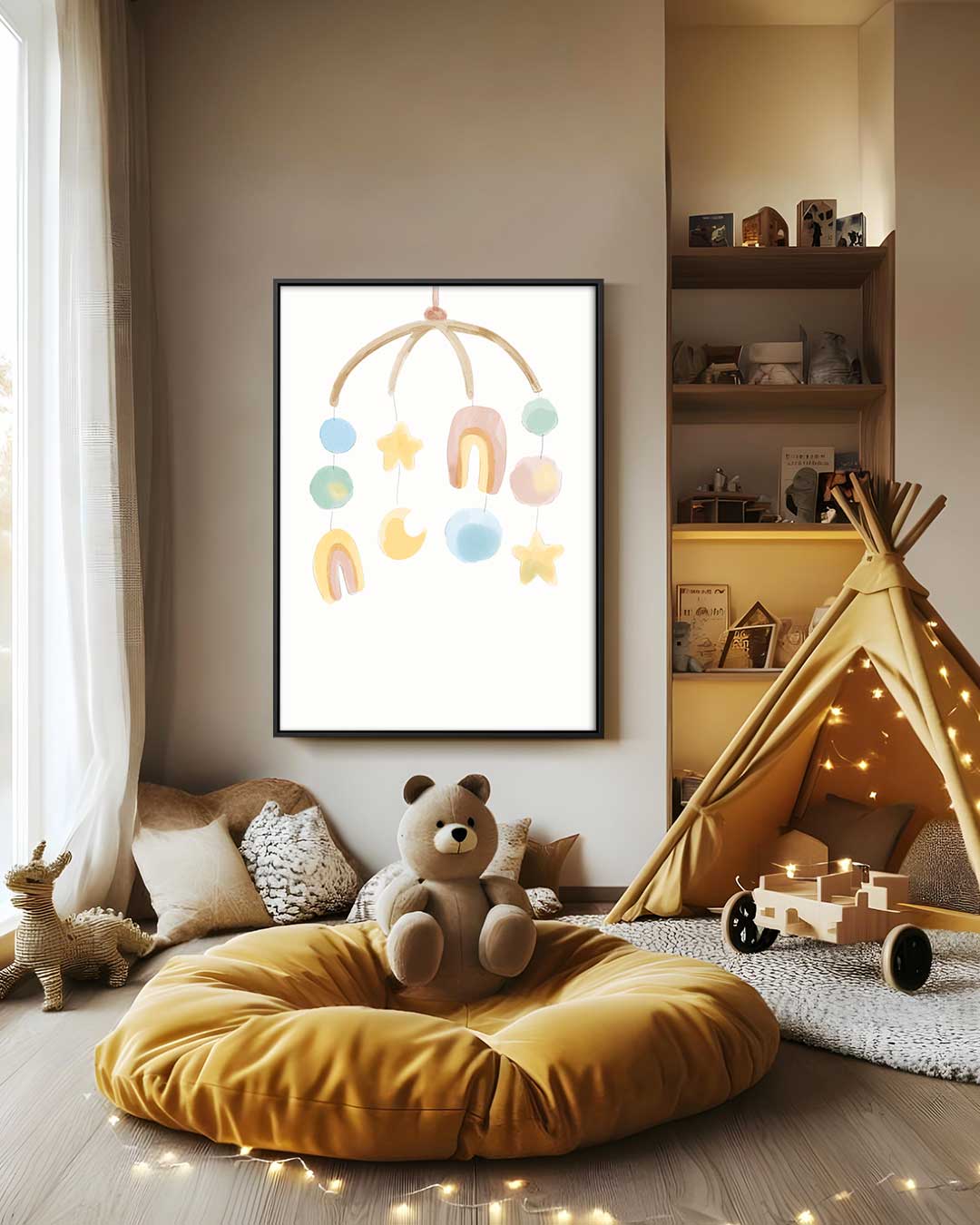 Dromerige Regenboog Babymobiel Kunstwerk-canvas-dibond-plexiglas-wanddecoratie-WallArtistic