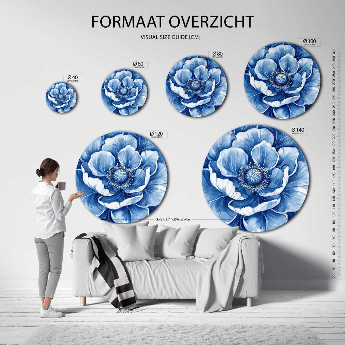 Blauwe bloem Muurcirkel