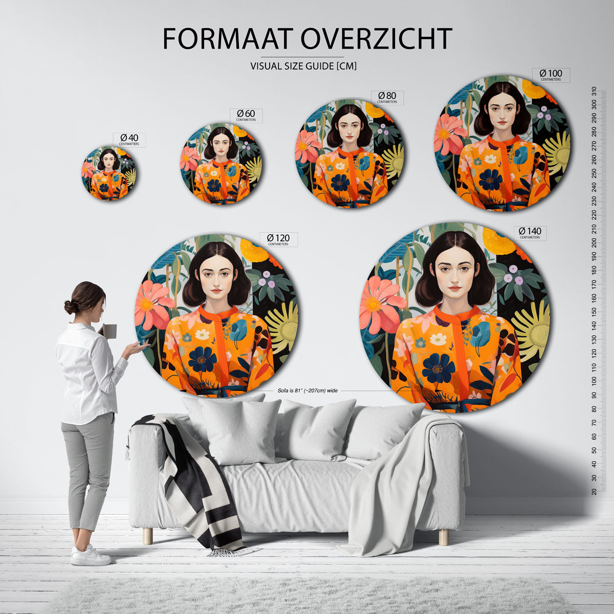 Vrouw met bloemen Muurcirkel