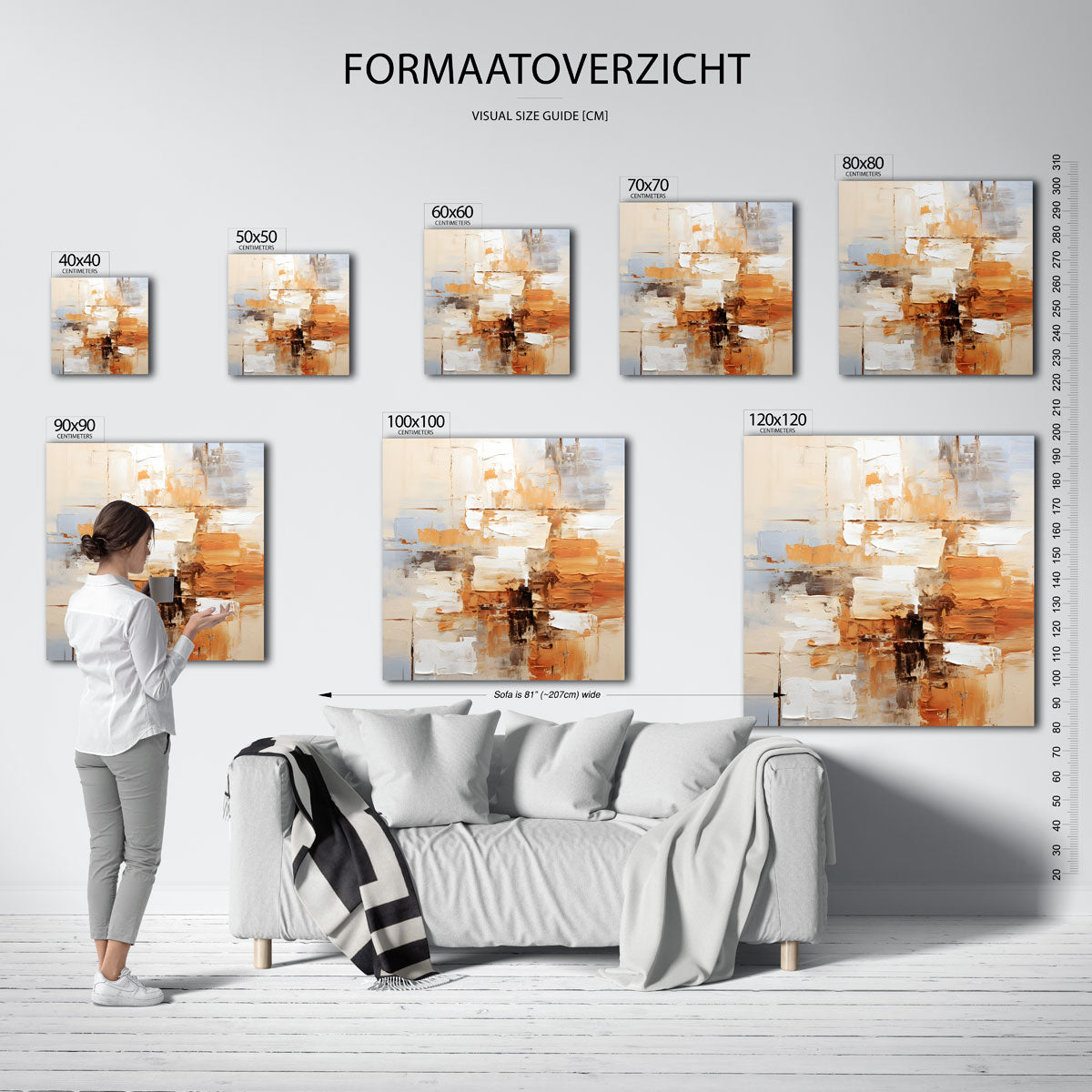 Abstracte beige en oranje Poster