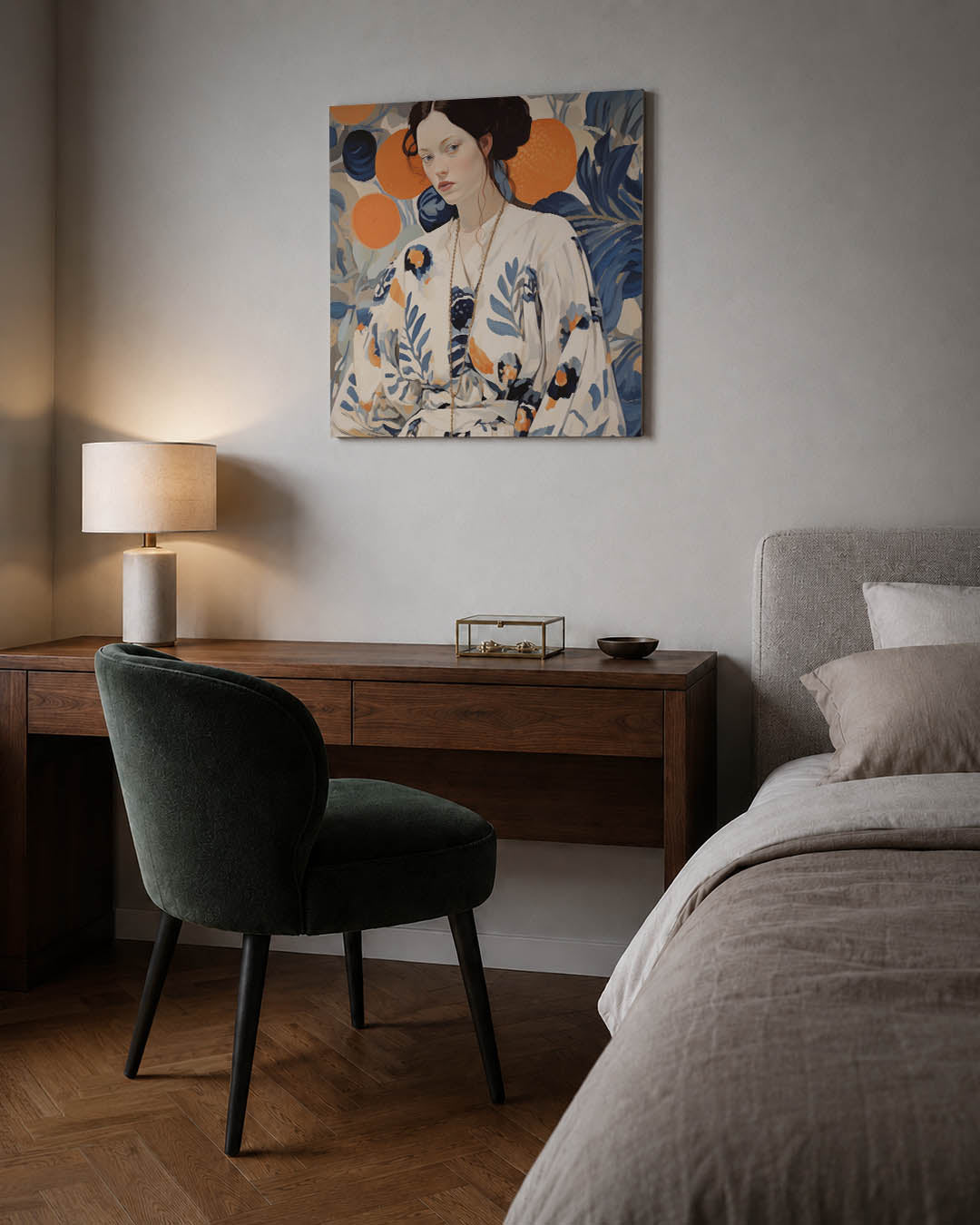 Vrouwelijk portret bloemen Kunstwerk