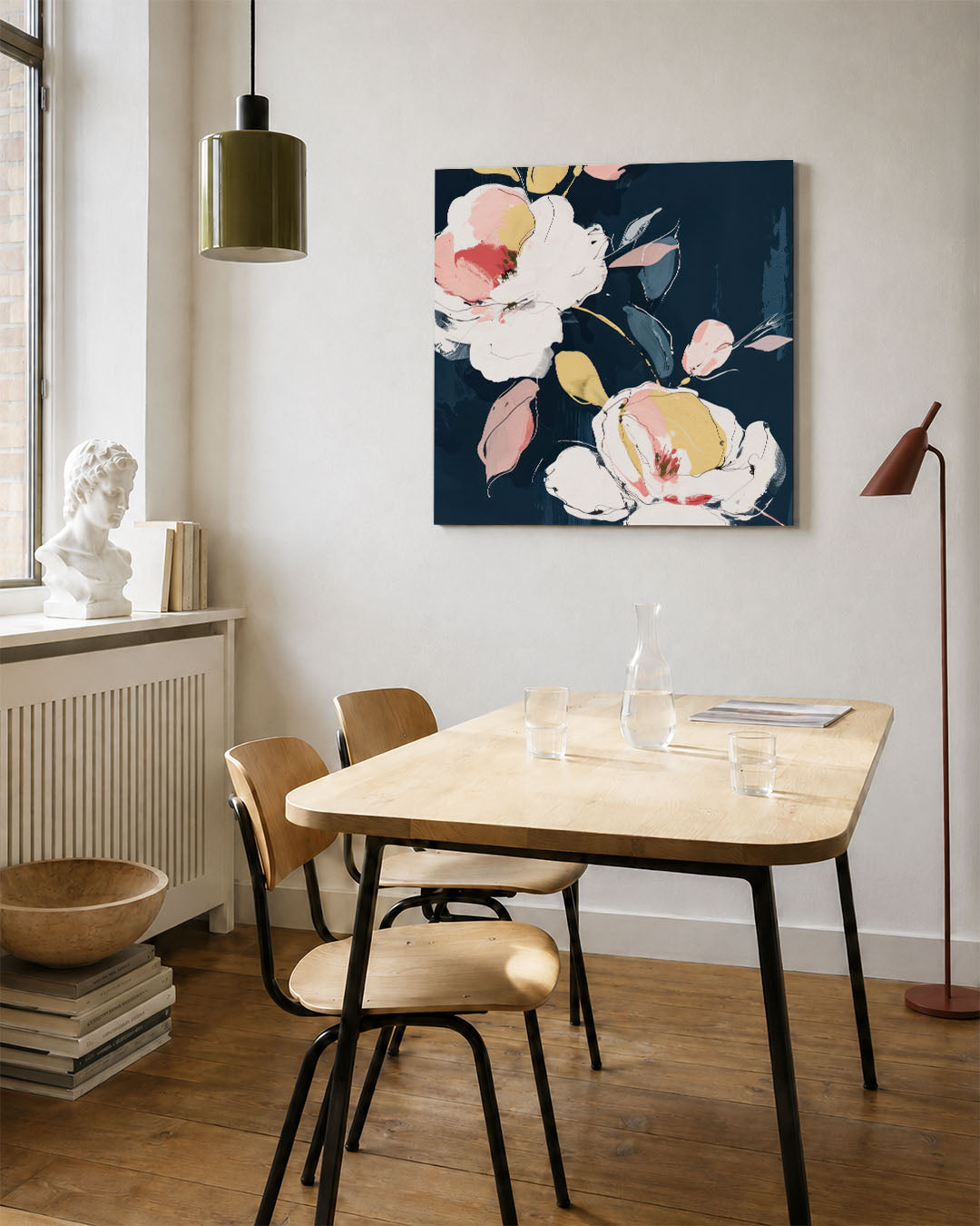 Bloemmotief op donkere achtergrond Kunstwerk