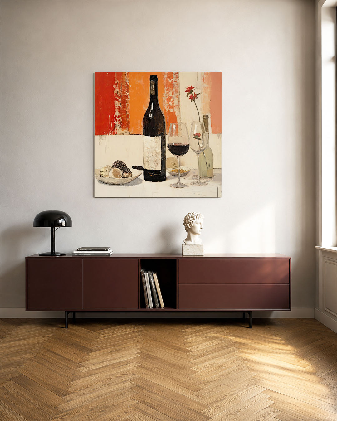 Wijn en bloemen Kunstwerk