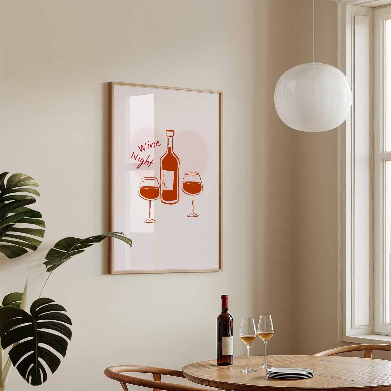 Wijnavond Illustratie Poster-WallArtistic