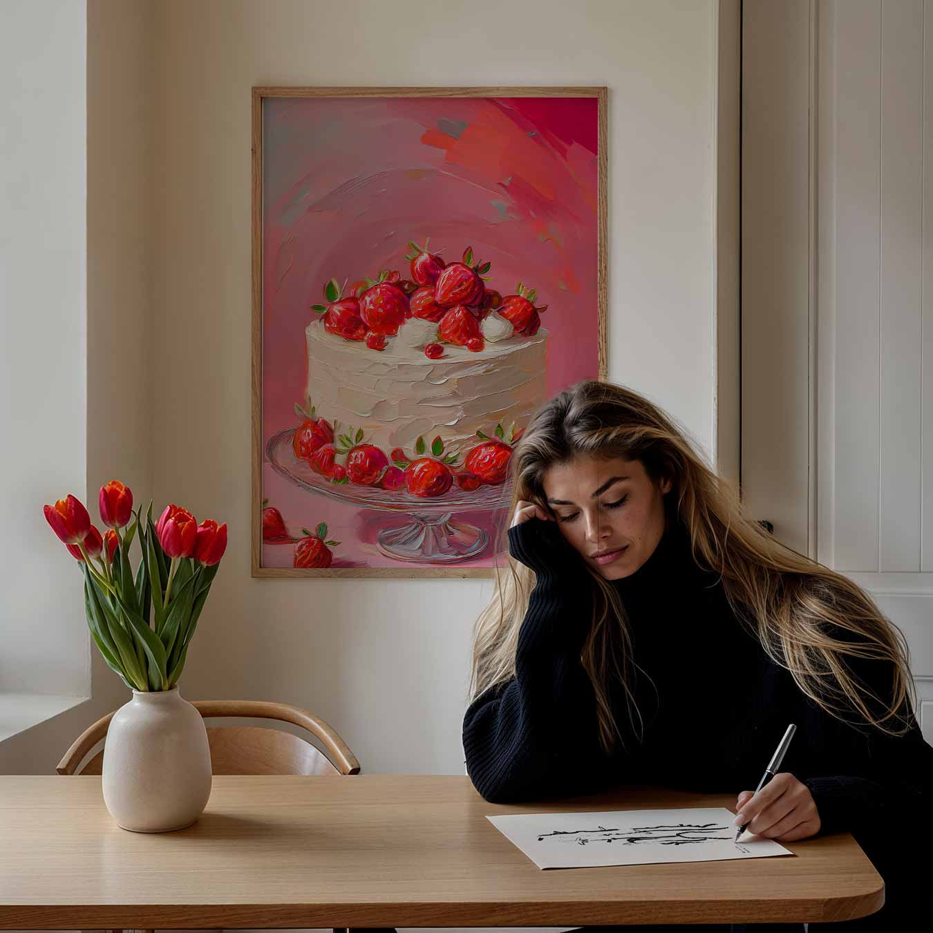 Zomerse Aardbeientaart Kunstposter-WallArtistic