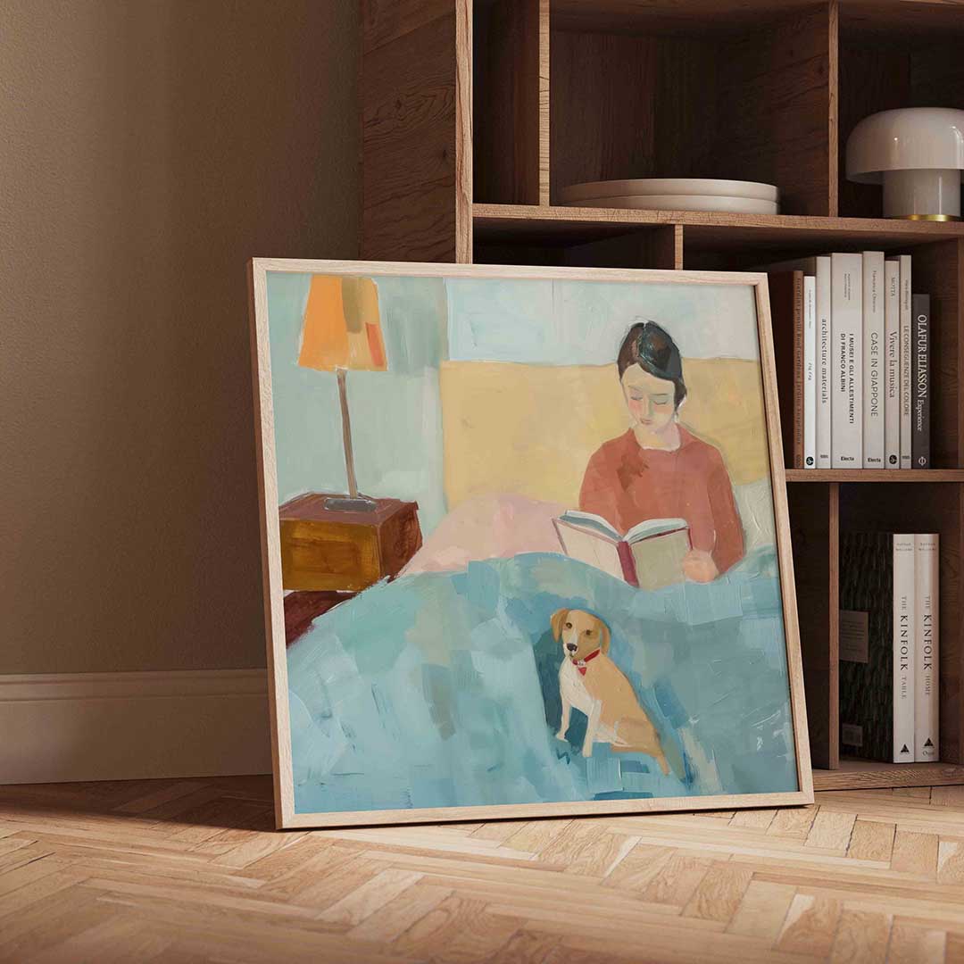 Lezende vrouw met hond Poster