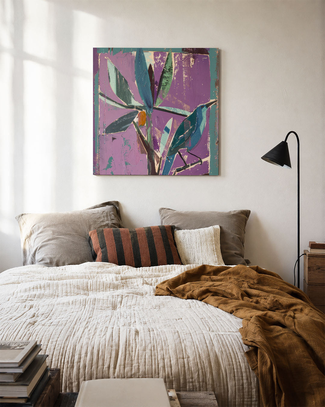 Vogelsilhouet met bladeren Kunstwerk