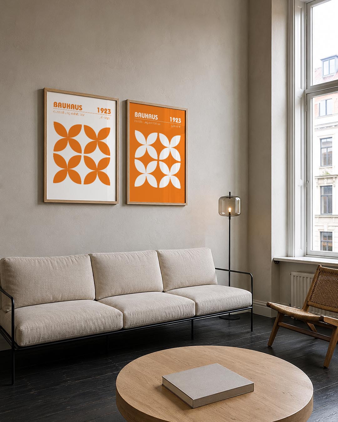 Oranje bloemvormen Posterset